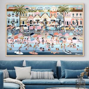 Beach Cafe 157x107 framed large abstract beachscape
