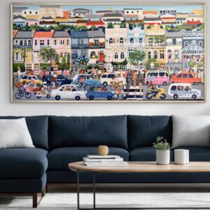 Street Life 157x 80cm framed large abstract street scene