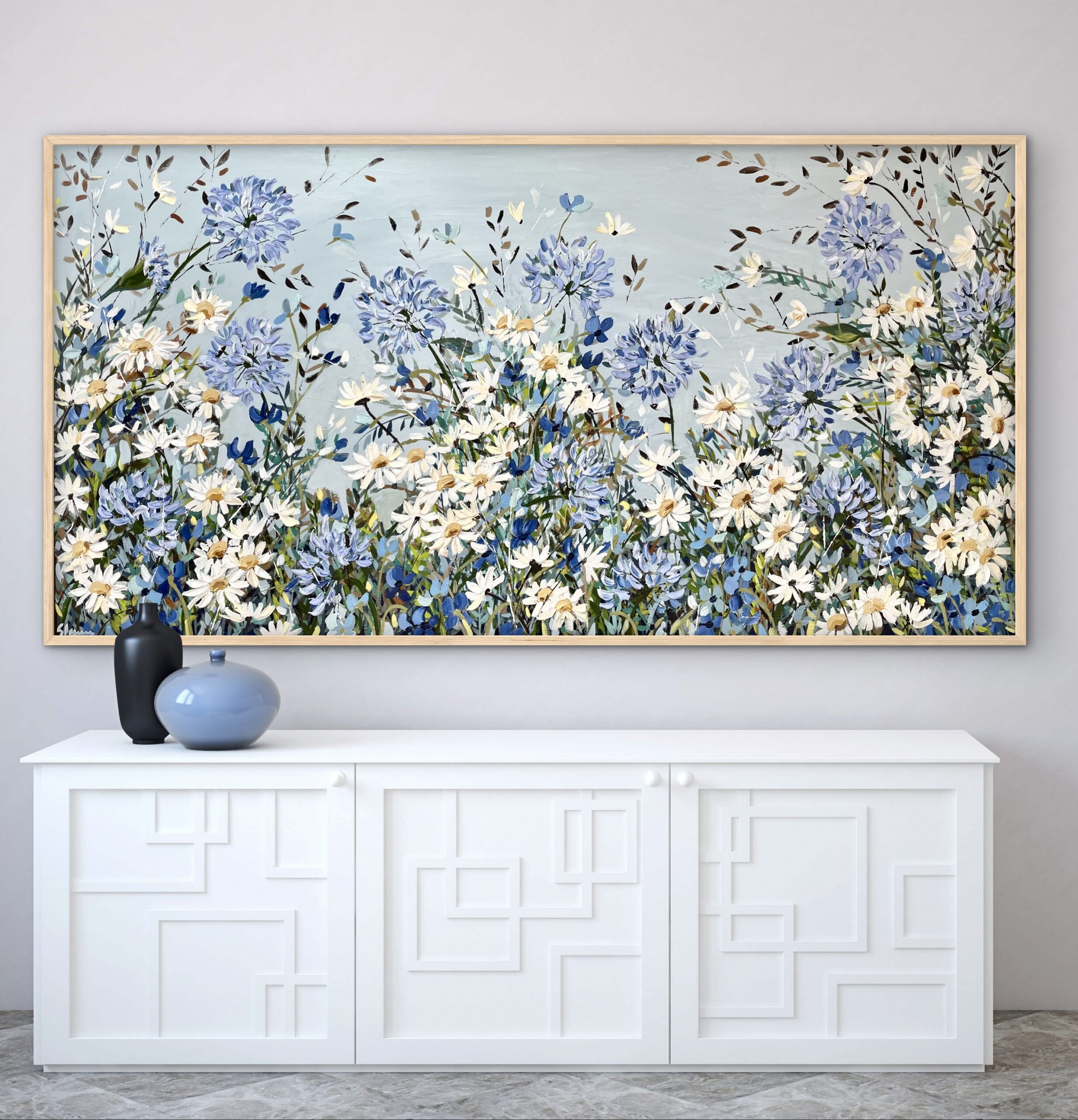 Hamptons Garden 187x97 framed large textured abstract - Image 3