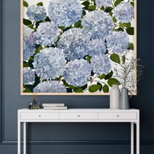 Coastal Blue Hydrangea 106x106 framed large textured abstract floral