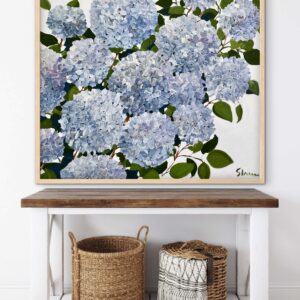 Coastal Blue Hydrangea 106x106 framed large textured abstract floral