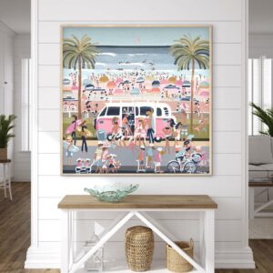 Day tripping 106x106 framed beachscape