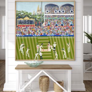 Adelaide Cricket 106x106 framed naive cricket scene