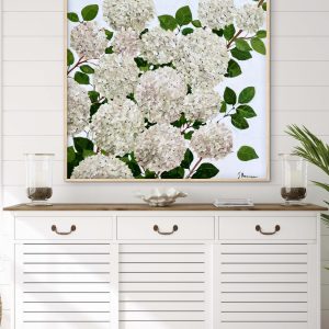 Coastal White Hydrangeas 106x106cm framed
