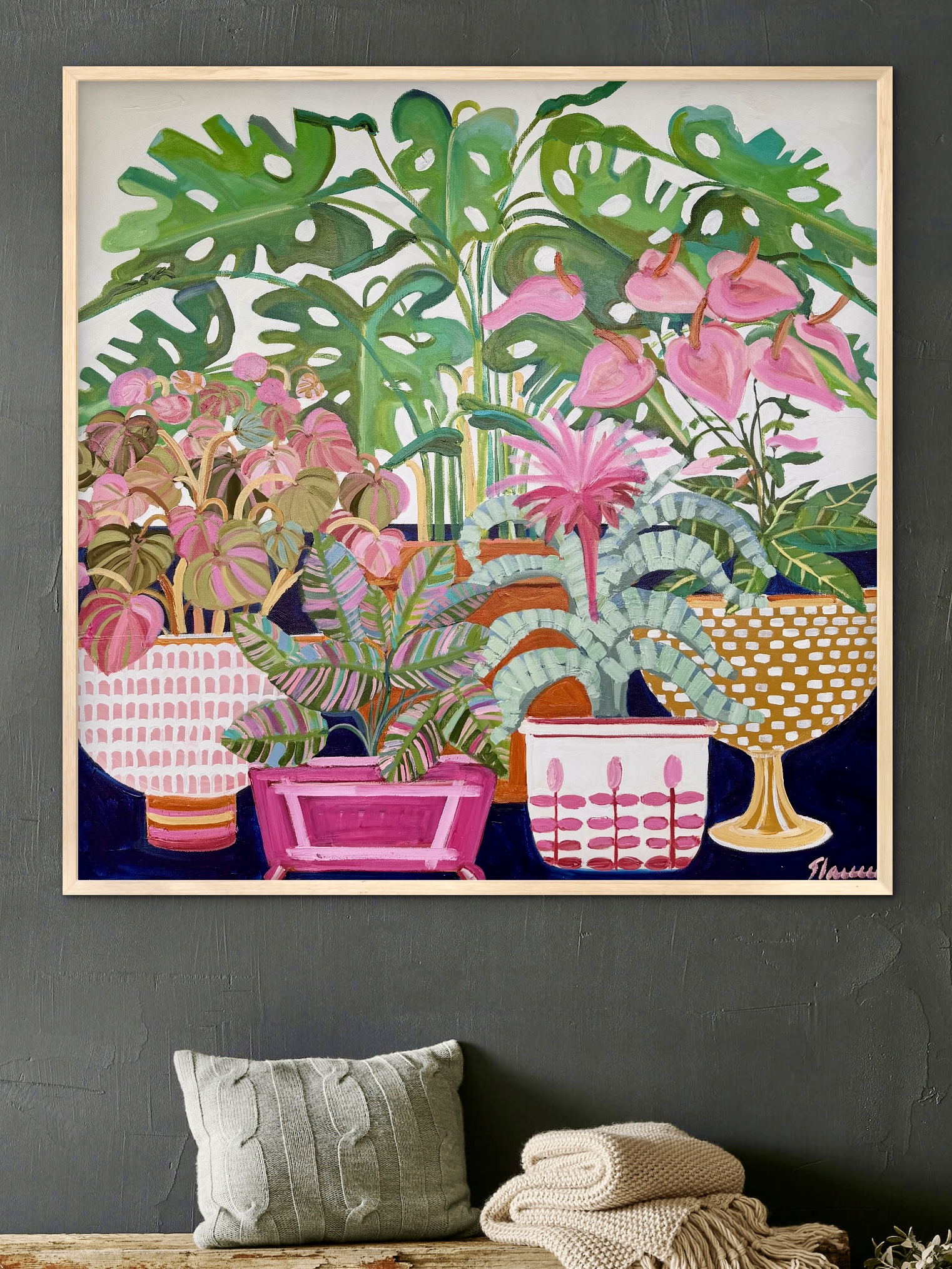Hot House Flowers 106x106 framed large textured abstract flora - Image 6