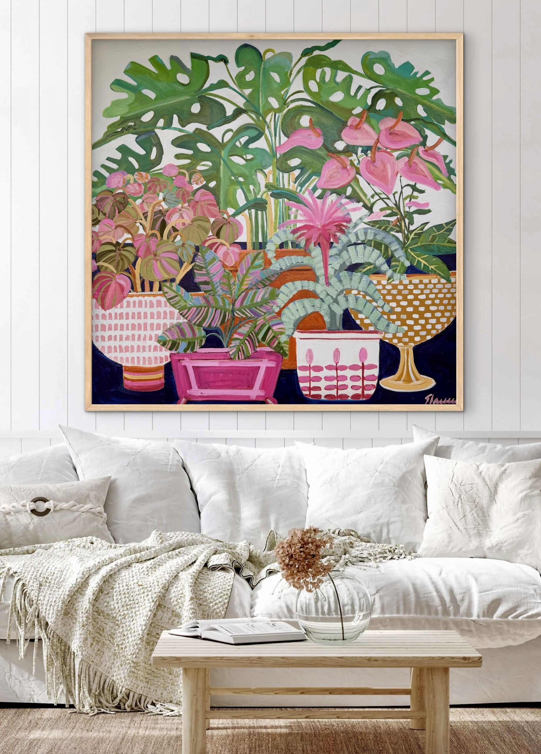 Hot House Flowers 106x106 framed large textured abstract flora - Image 2