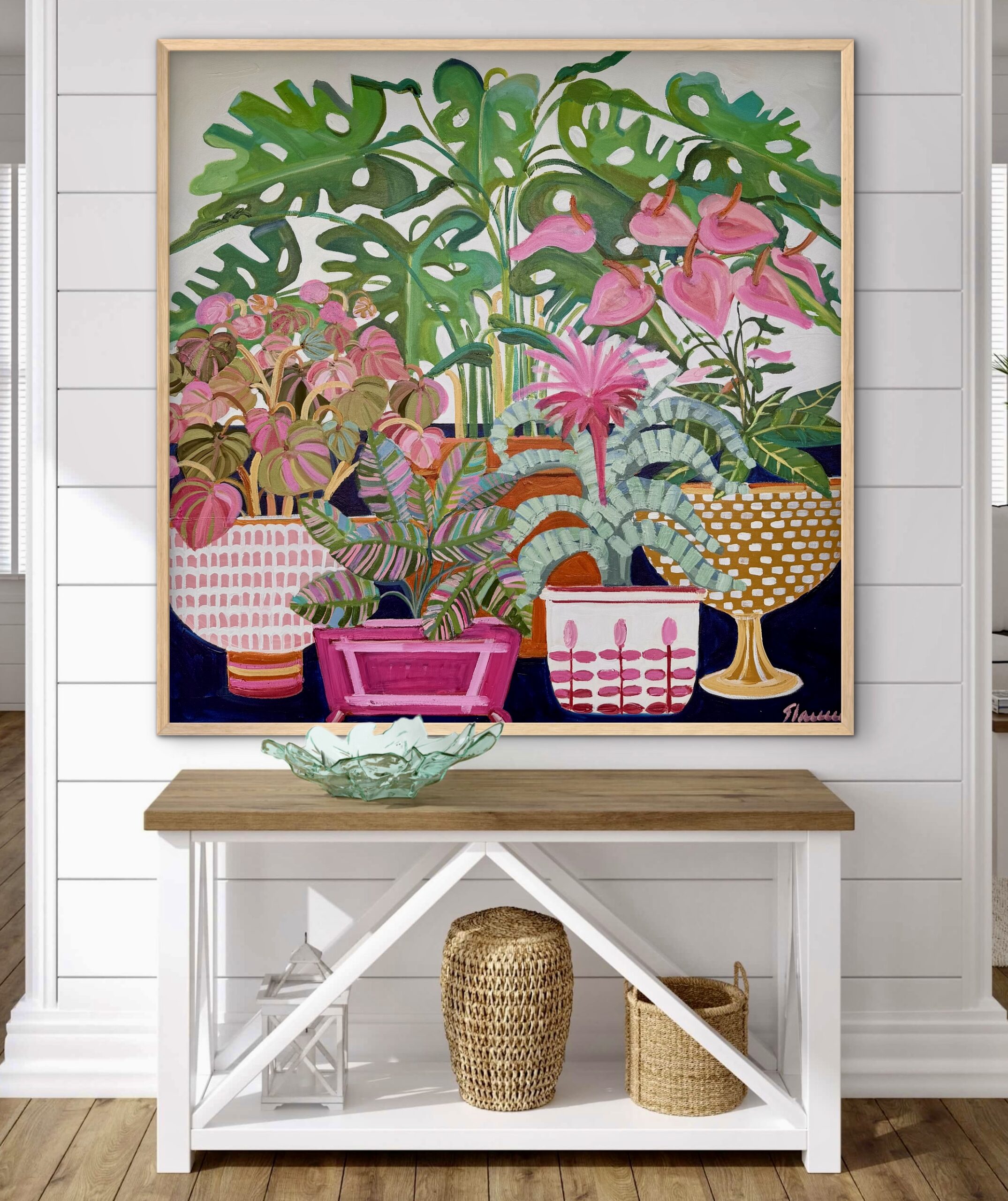 Hot House Flowers 106x106 framed large textured abstract flora