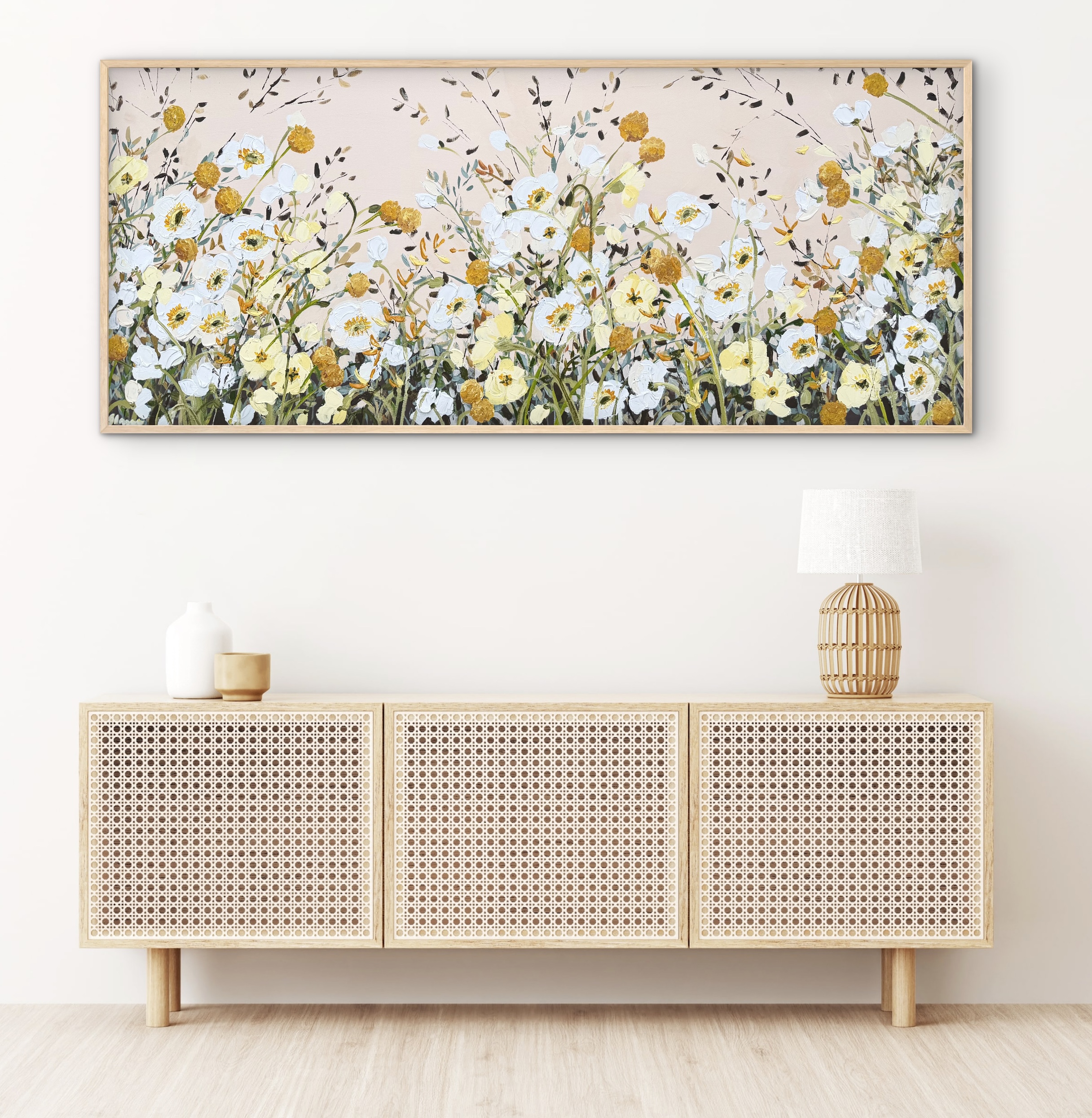 Poppies and Billy Buttons 157x67 framed large textured floral - Image 4
