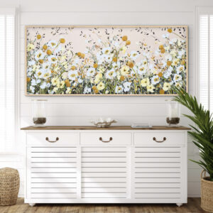 Poppies and Billy Buttons 157x67 framed large textured floral