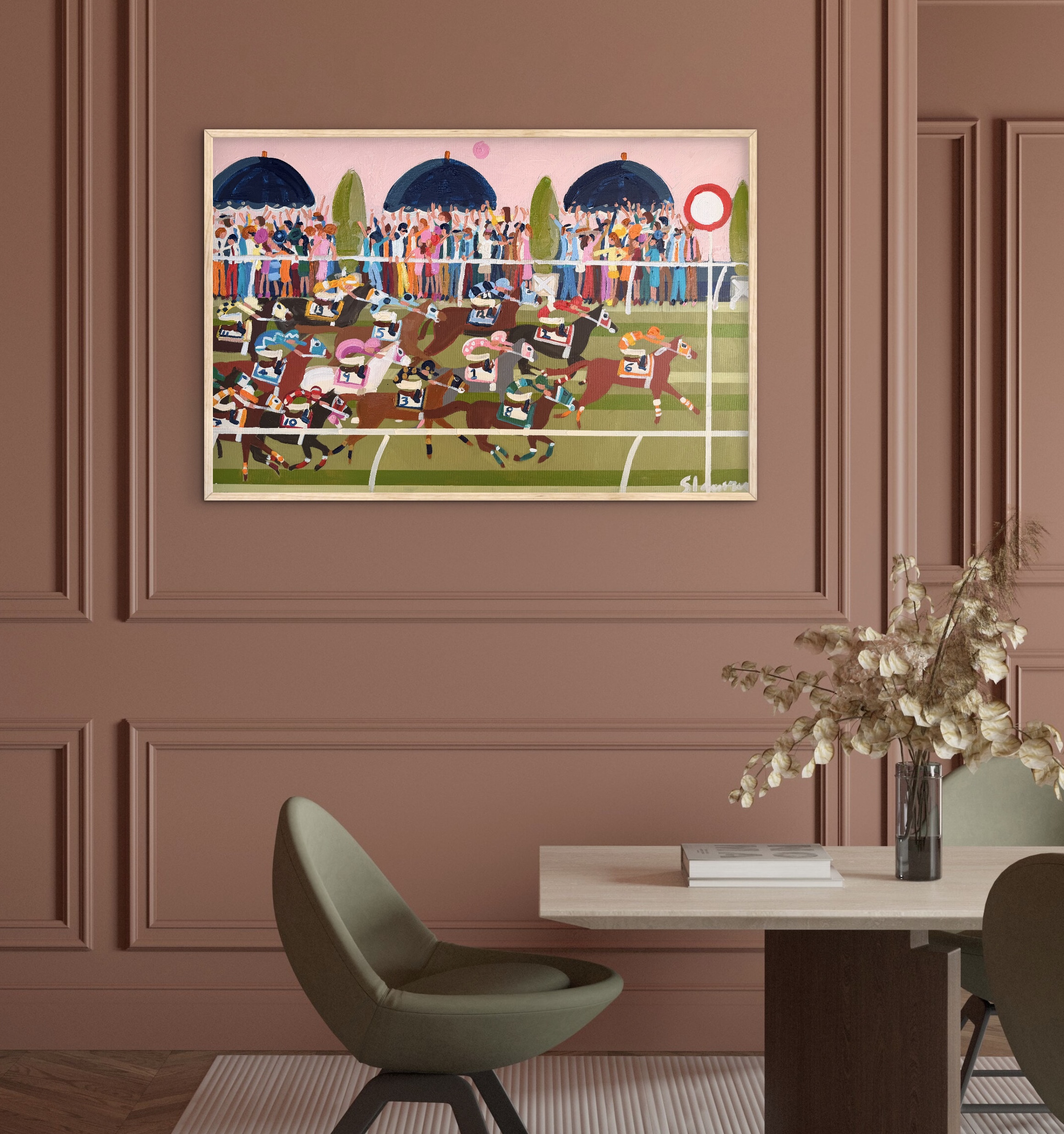 Country Town Races 96x 66 framed large abstract sport scene - Image 6