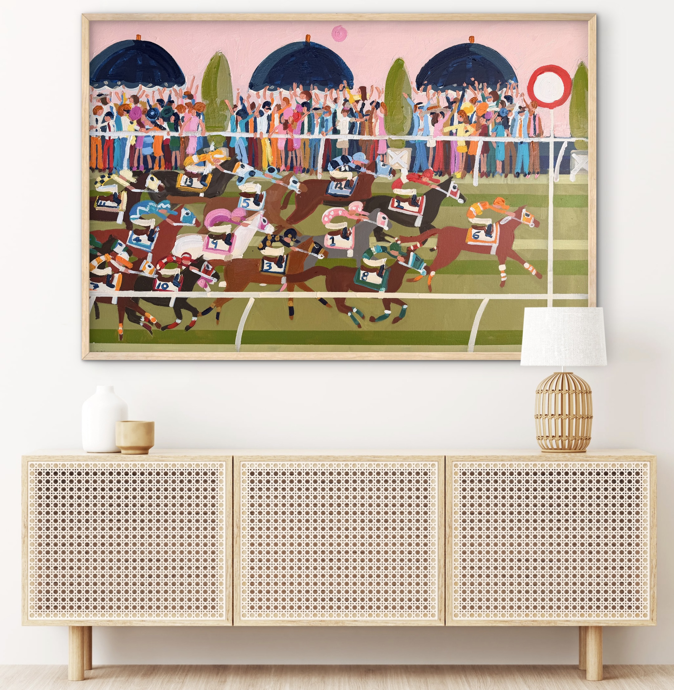 Country Town Races 96x 66 framed large abstract sport scene