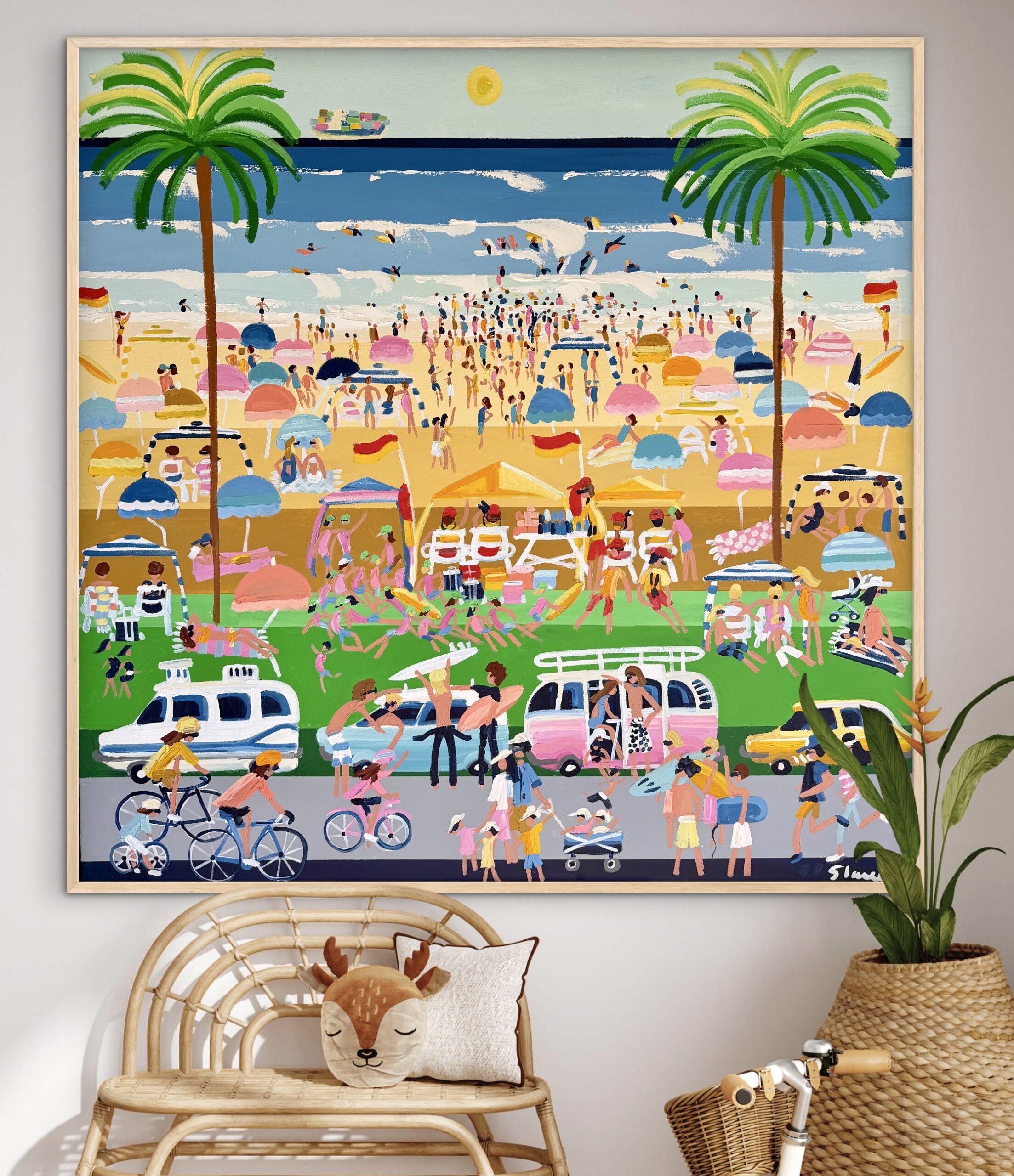 Busy Saturdays 146 x 146cm framed large abstract landscape - Image 4