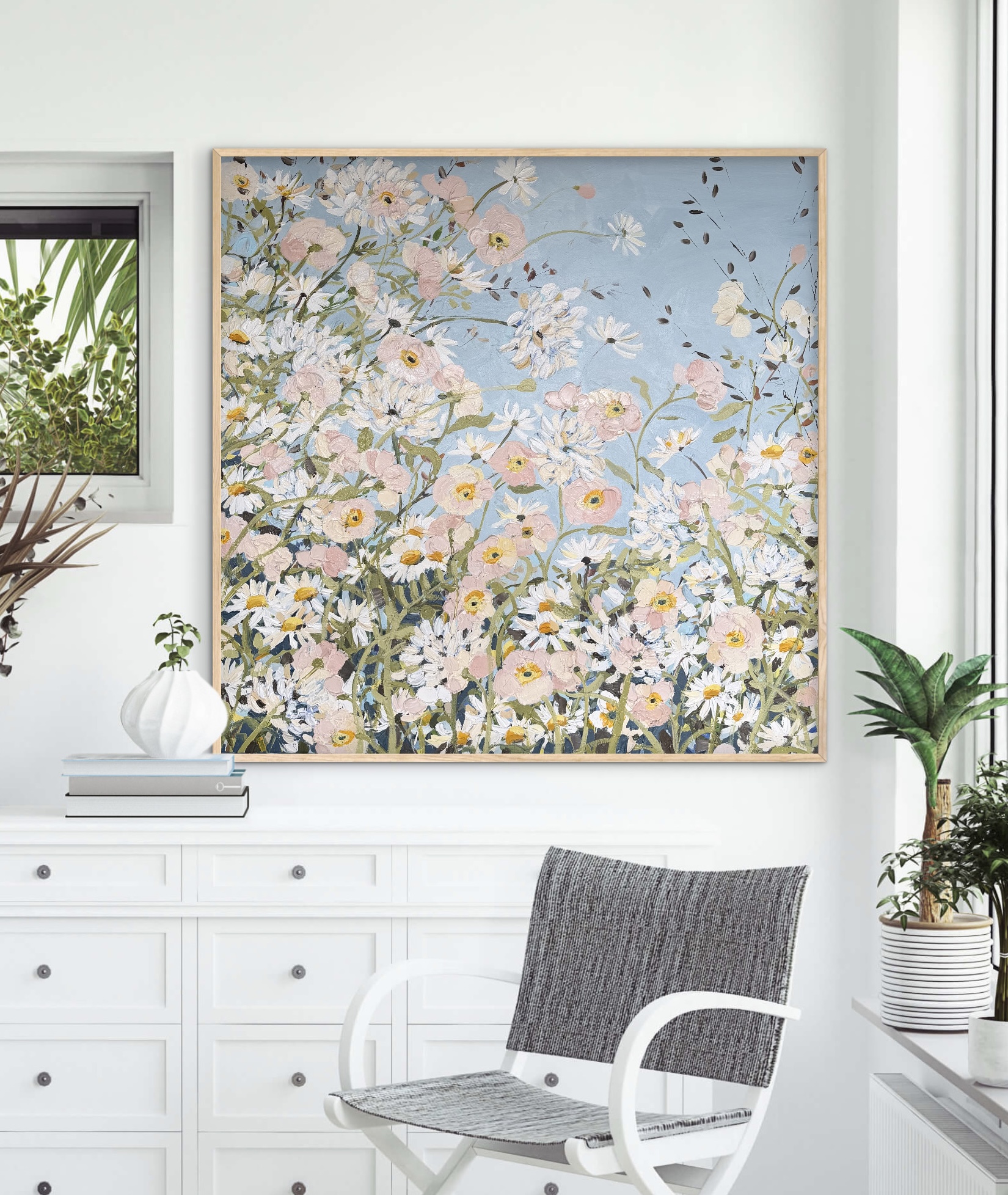 Poppies and Daisies 106x106 framed large textured abstract floral - Image 5