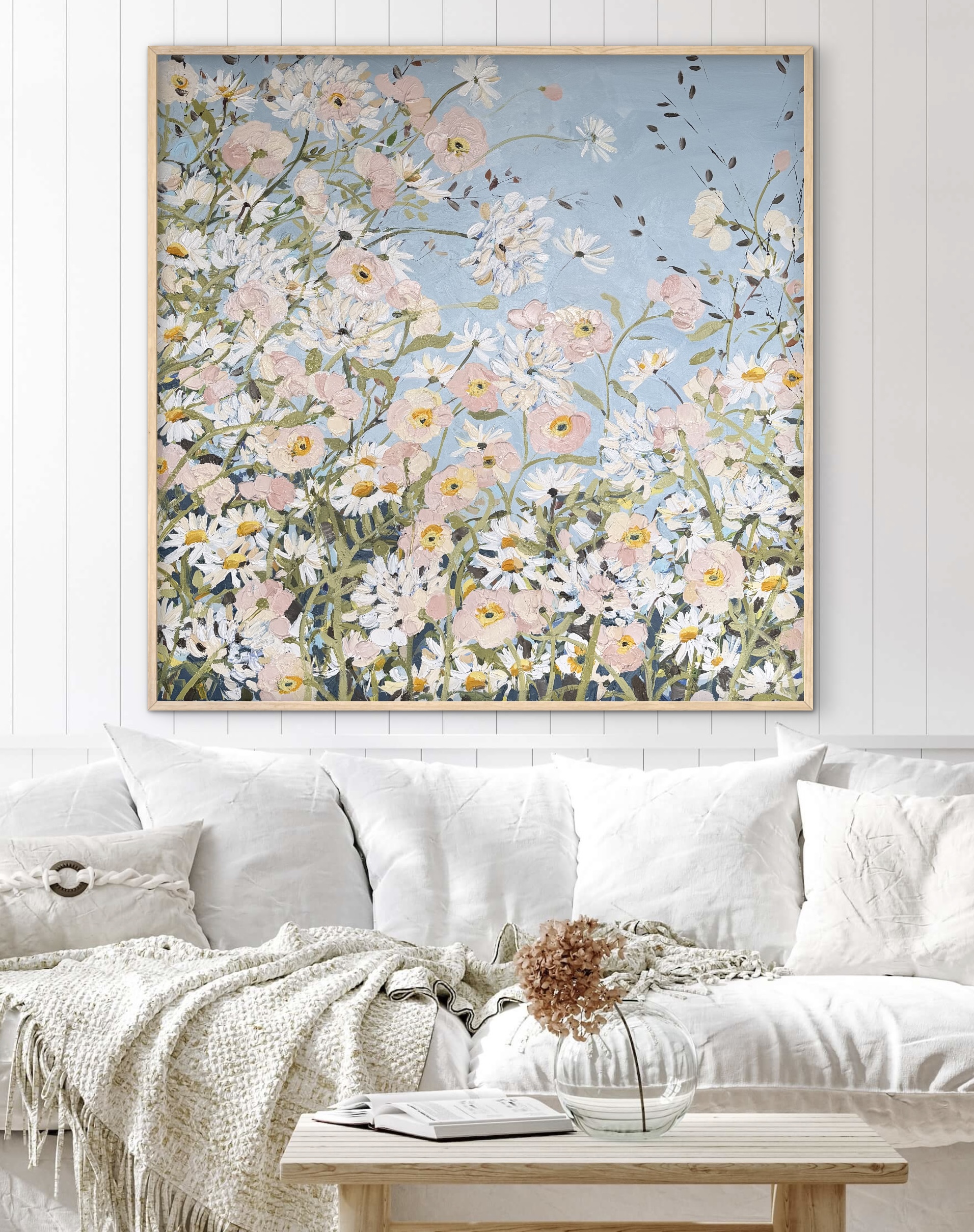 Poppies and Daisies 106x106 framed large textured abstract floral - Image 4