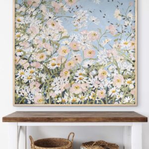 Poppies and Daisies 106x106 framed large textured abstract floral