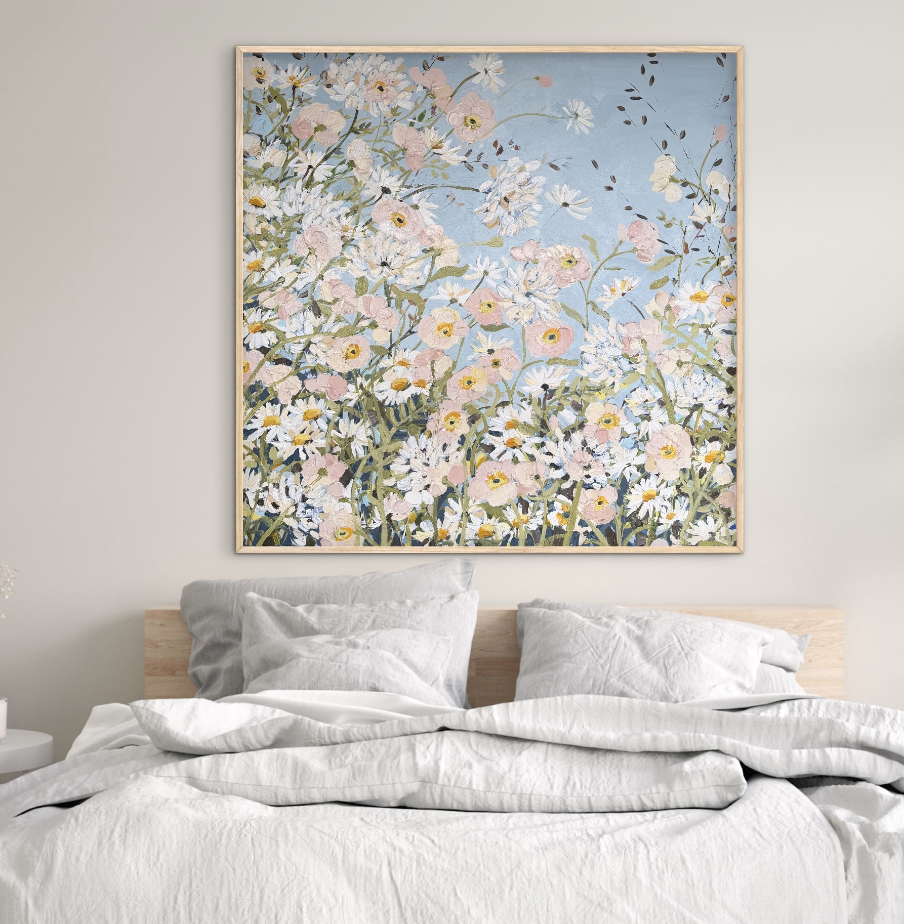Poppies and Daisies 106x106 framed large textured abstract floral - Image 2