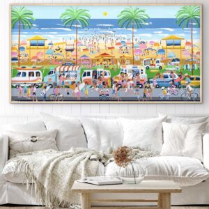 Beaches and Cream 187x97 framed large textured abstract beachscape