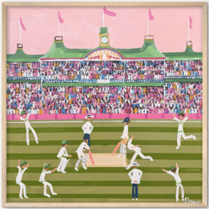 Pink Test 66x66 framed cricket scene
