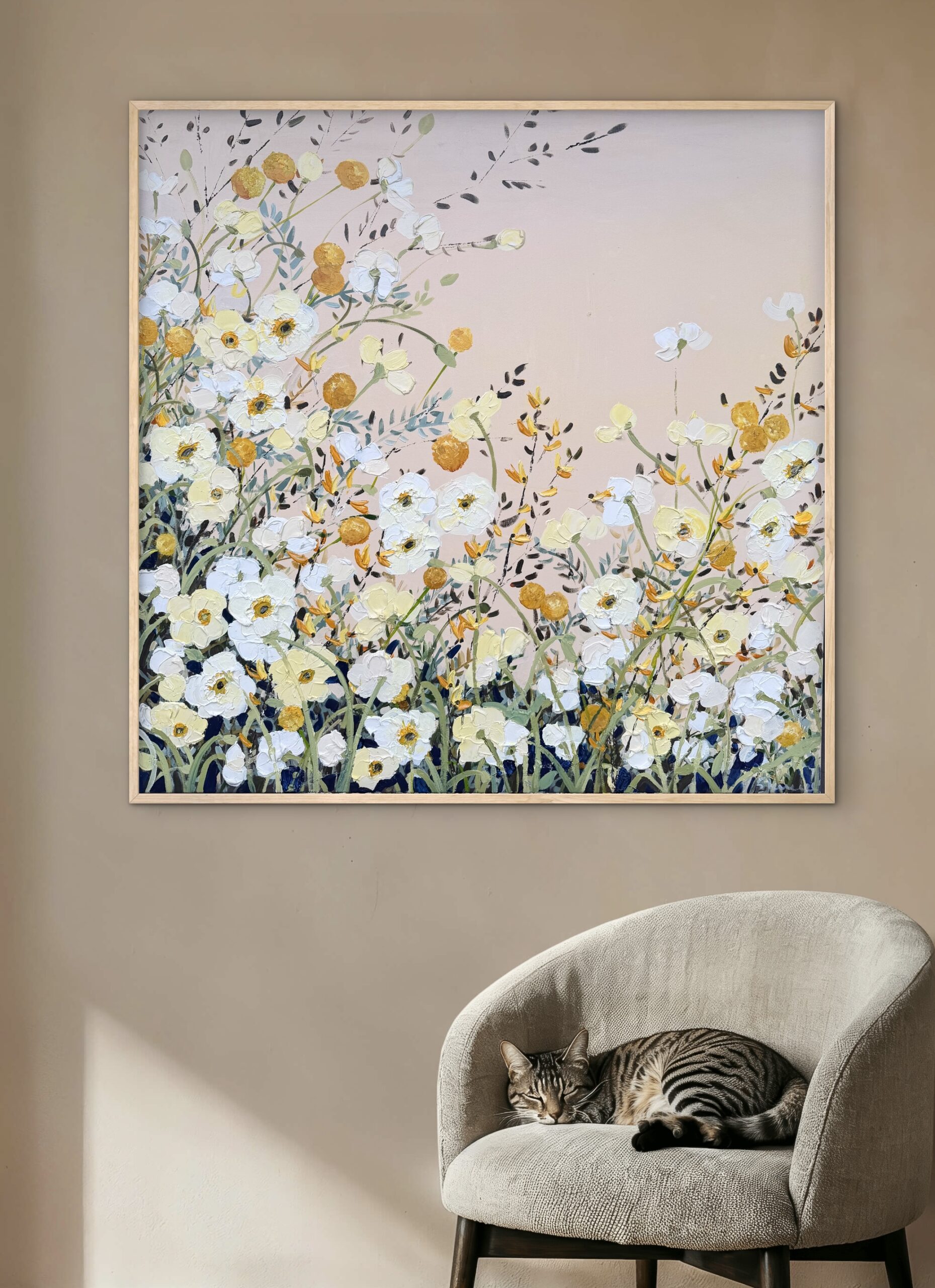 Poppies and Billy Buttons 106x106 framed large textured abstract flora - Image 6