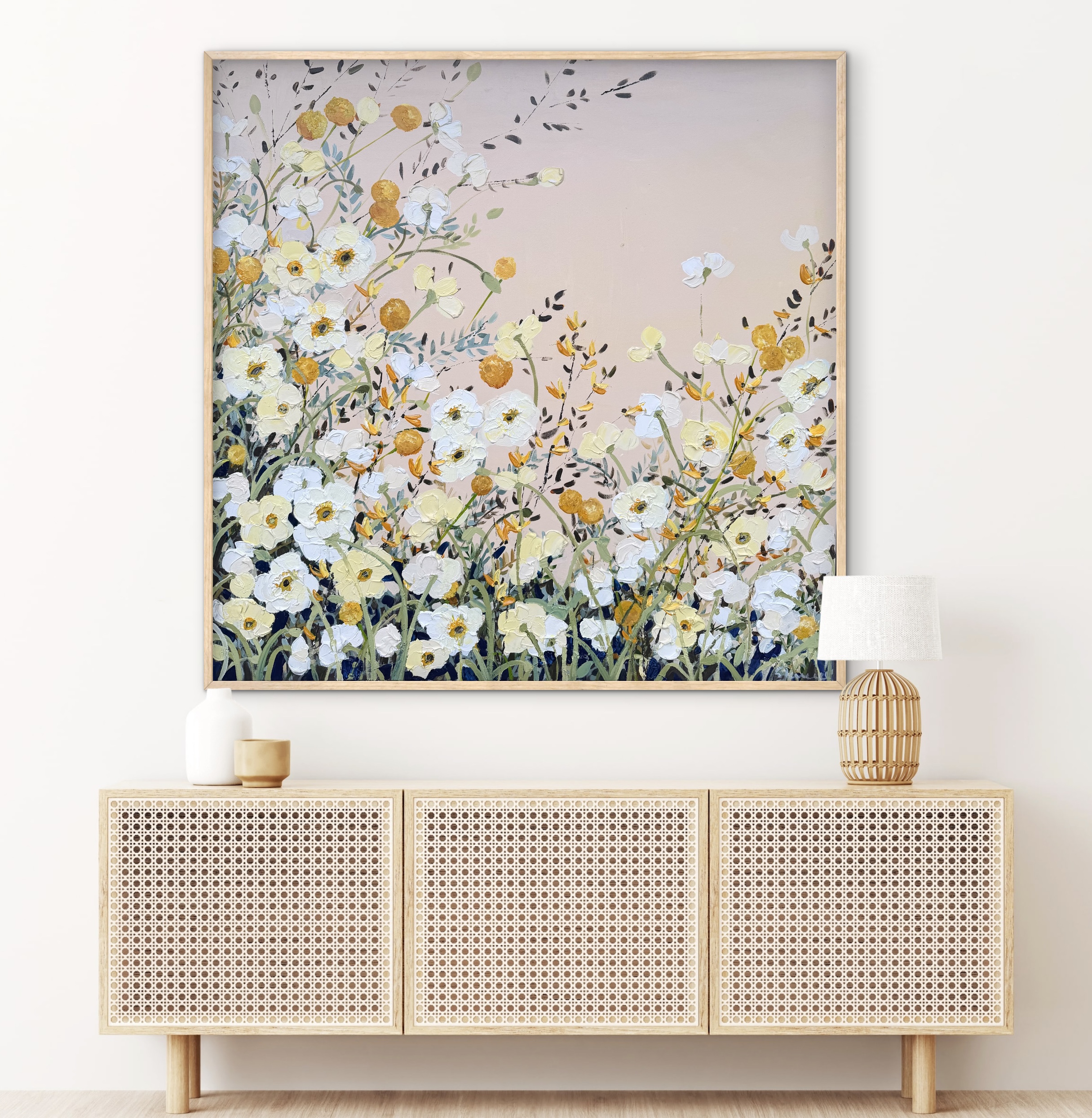 Poppies and Billy Buttons 106x106 framed large textured abstract flora - Image 4