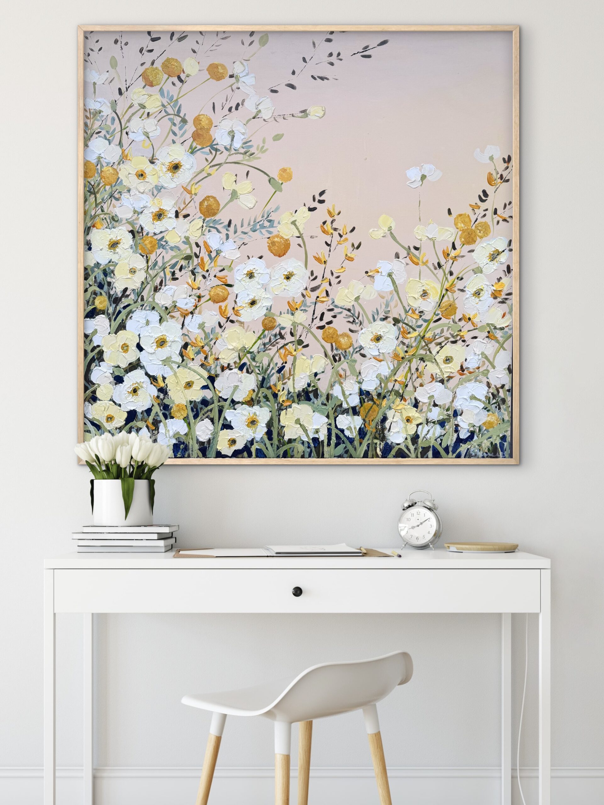 Poppies and Billy Buttons 106x106 framed large textured abstract flora - Image 3