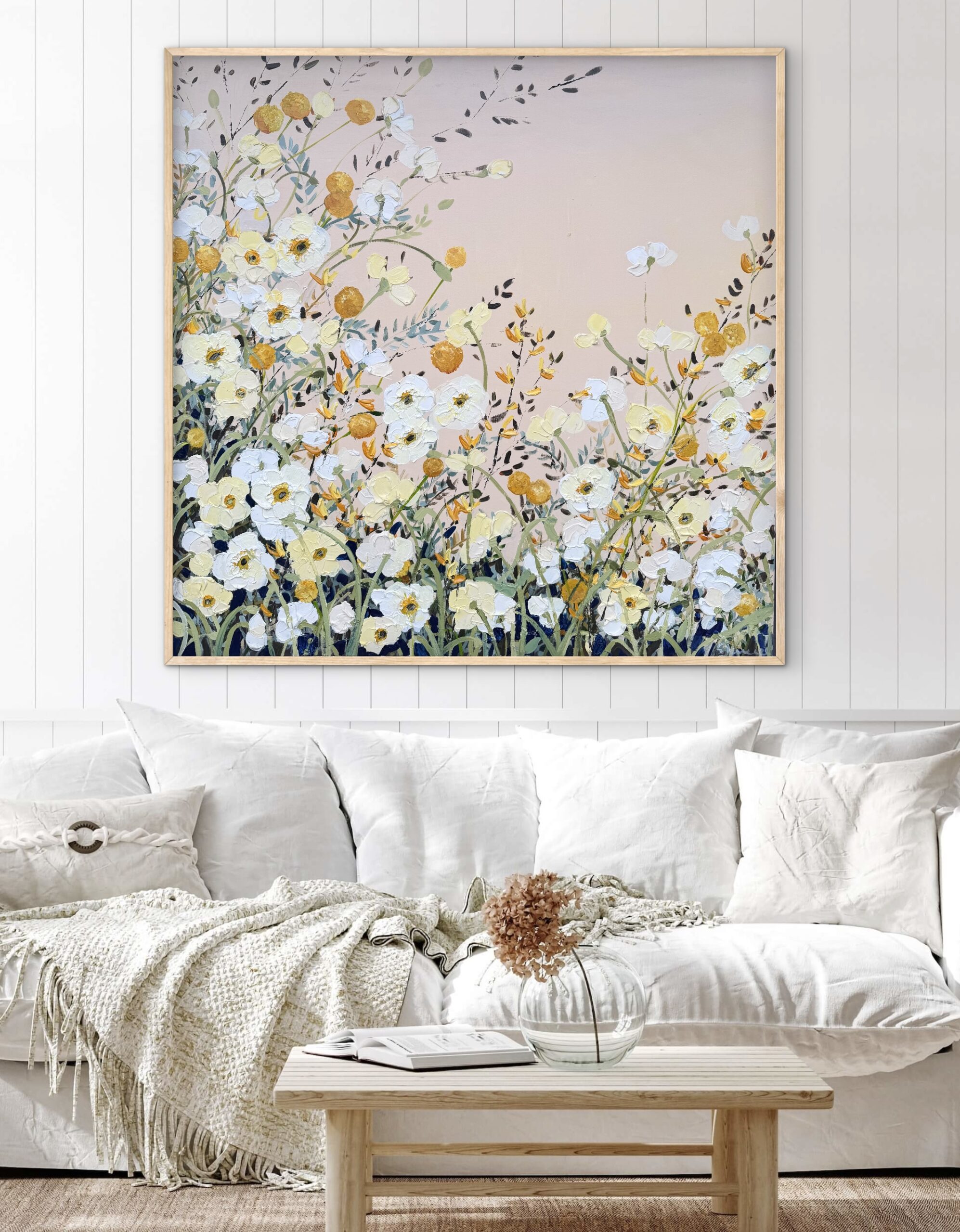 Poppies and Billy Buttons 106x106 framed large textured abstract flora - Image 2