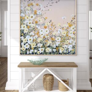 Poppies and Billy Buttons 106x106 framed large textured abstract flora