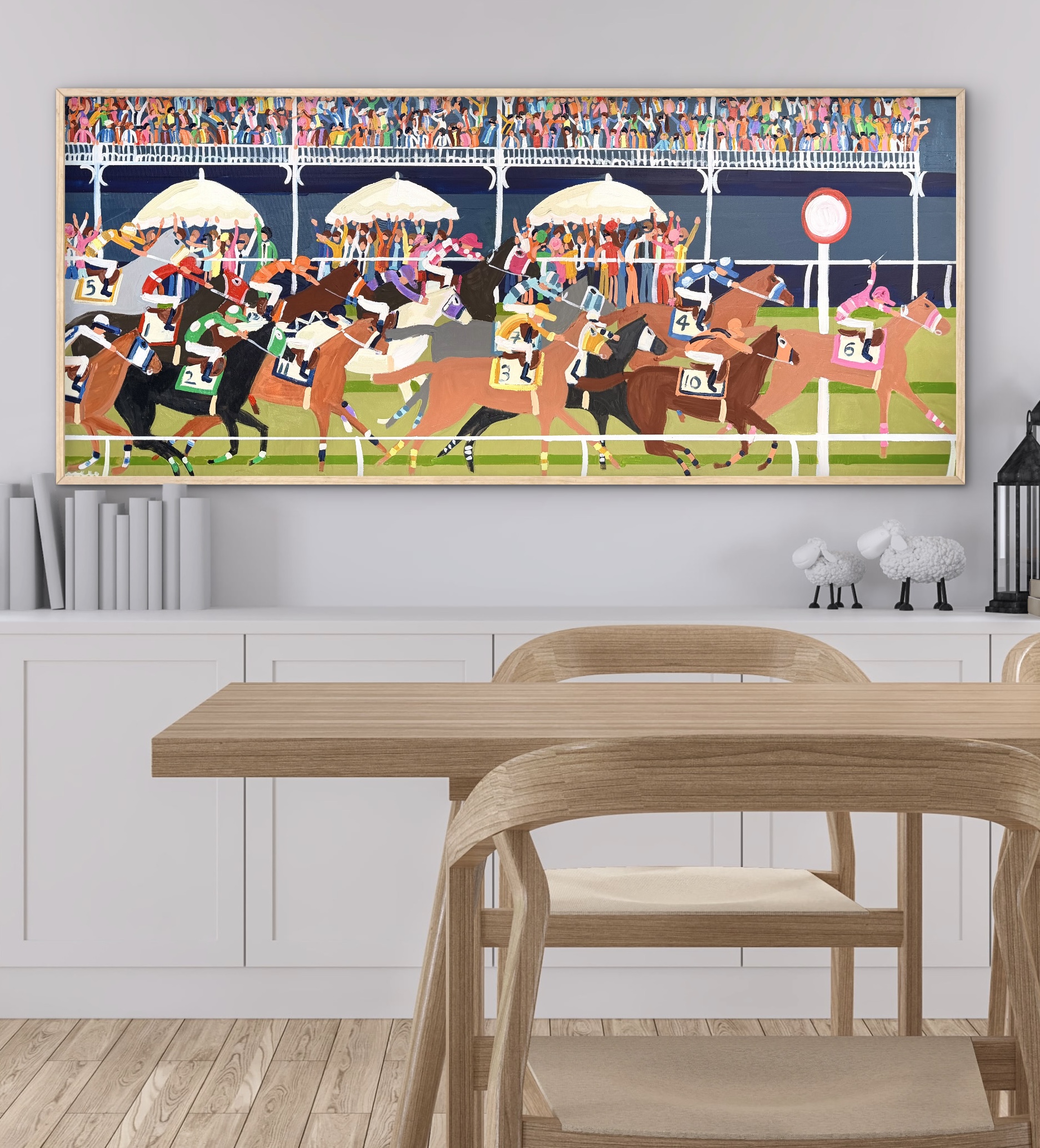 First Past the Post 157 x 67 cm framed horse racing scene - Image 4