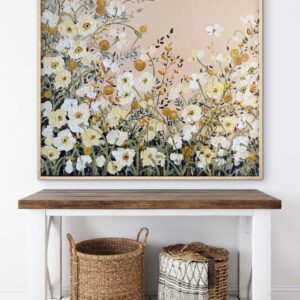 Poppies and Billy Buttons 106x106 framed large textured abstract flora