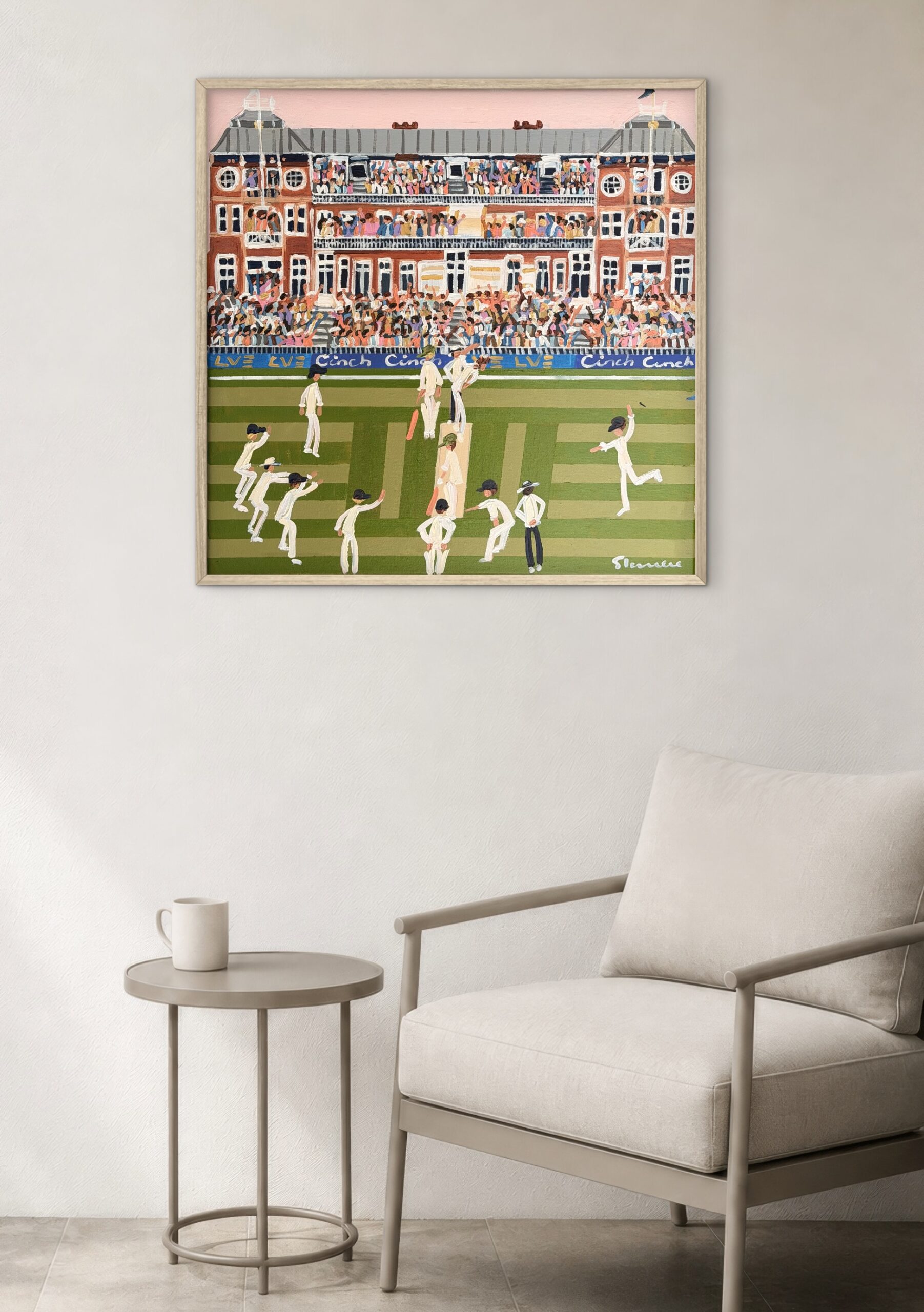 Lords 64x64cm framed cricket scene - Image 6