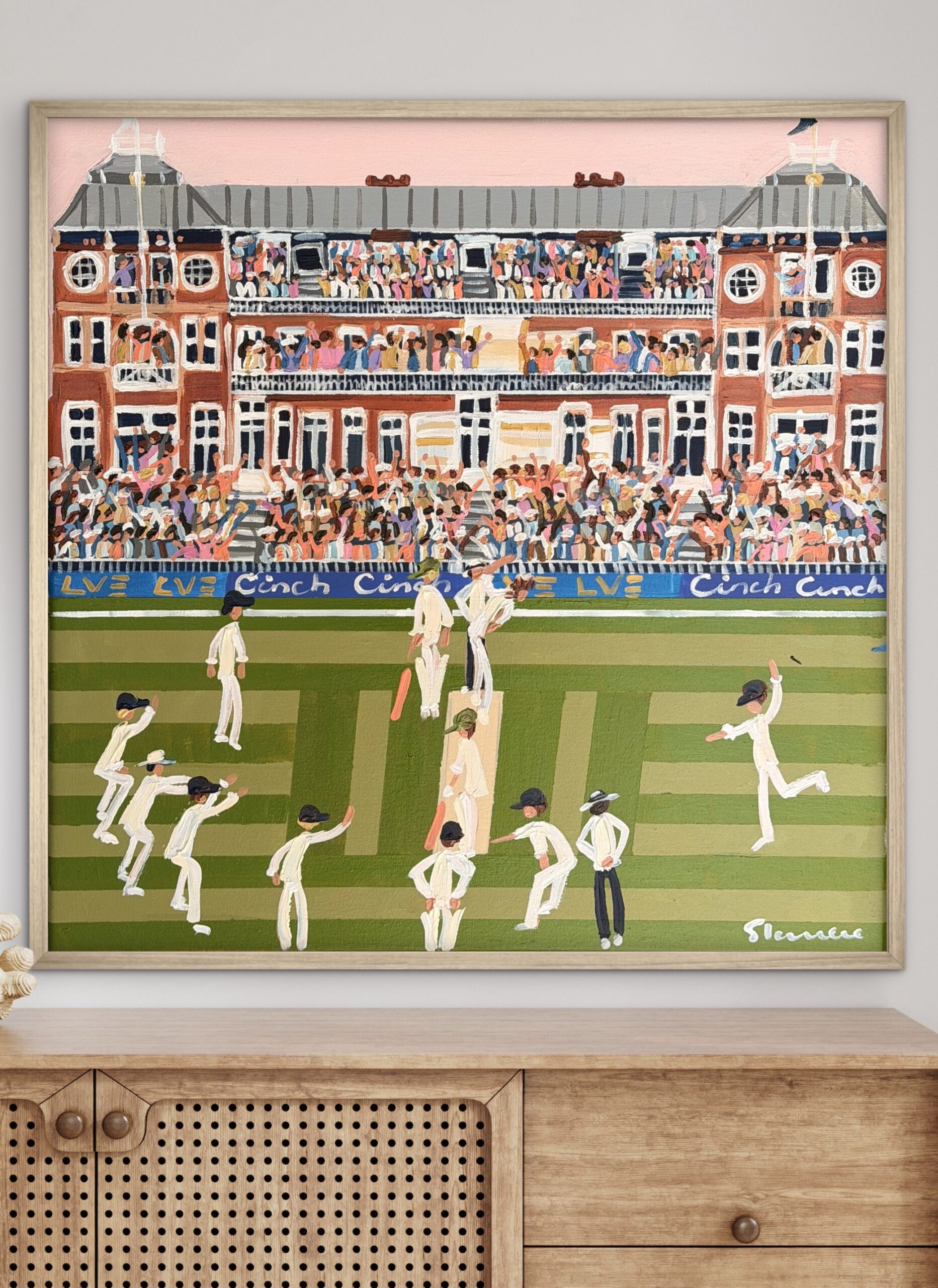 Lords 64x64cm framed cricket scene - Image 5
