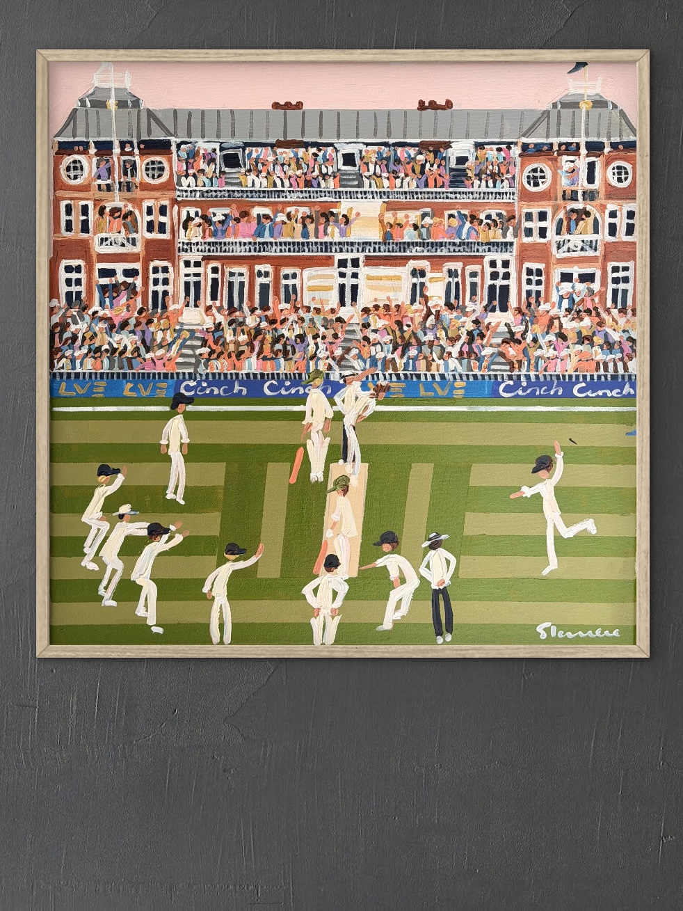 Lords 64x64cm framed cricket scene - Image 4