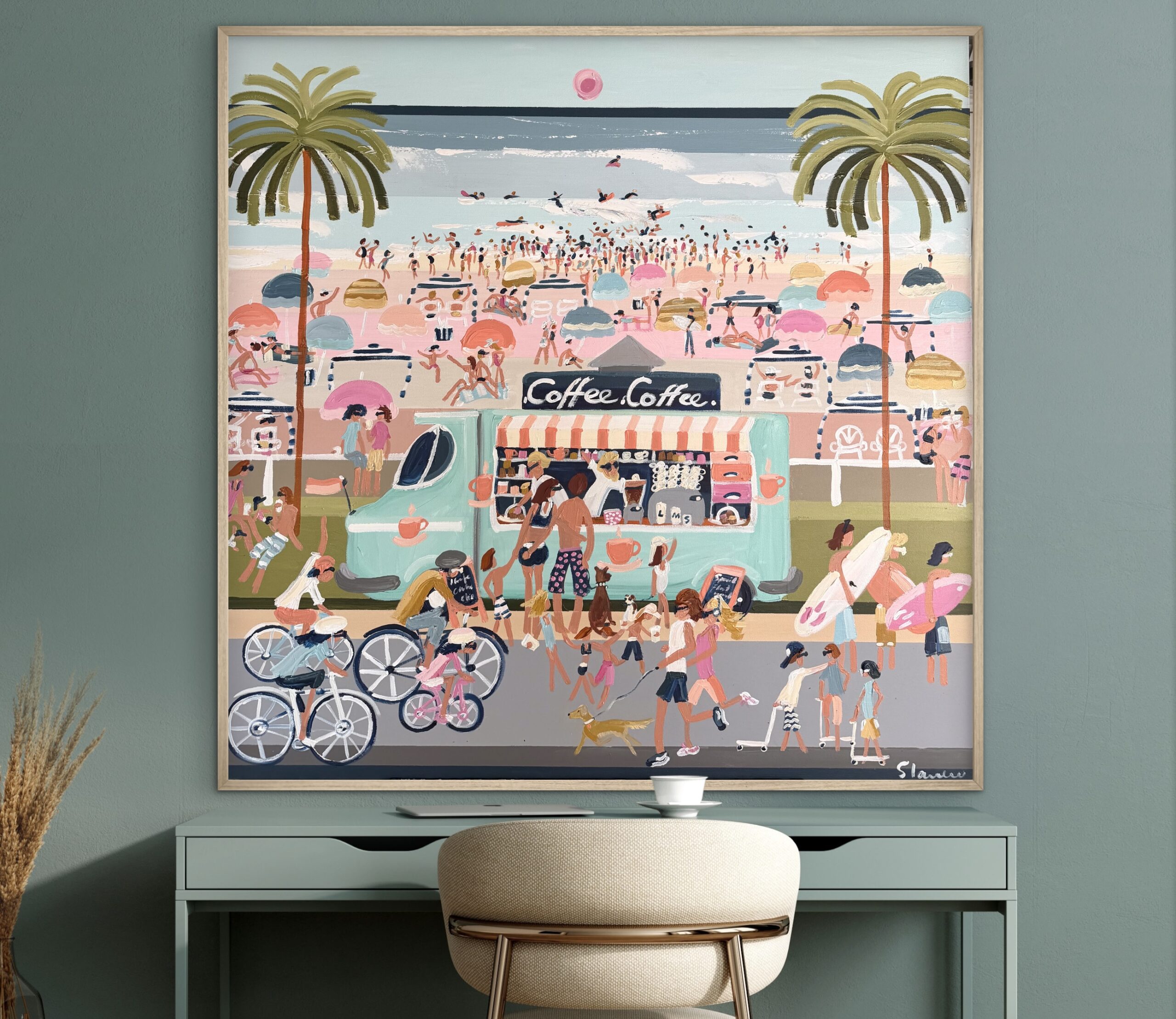 Beach Barista 106x106 framed beachscape - Image 3