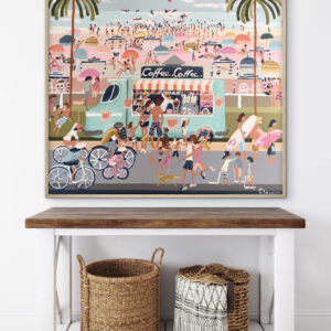 Beach Barista 106x106 framed beachscape