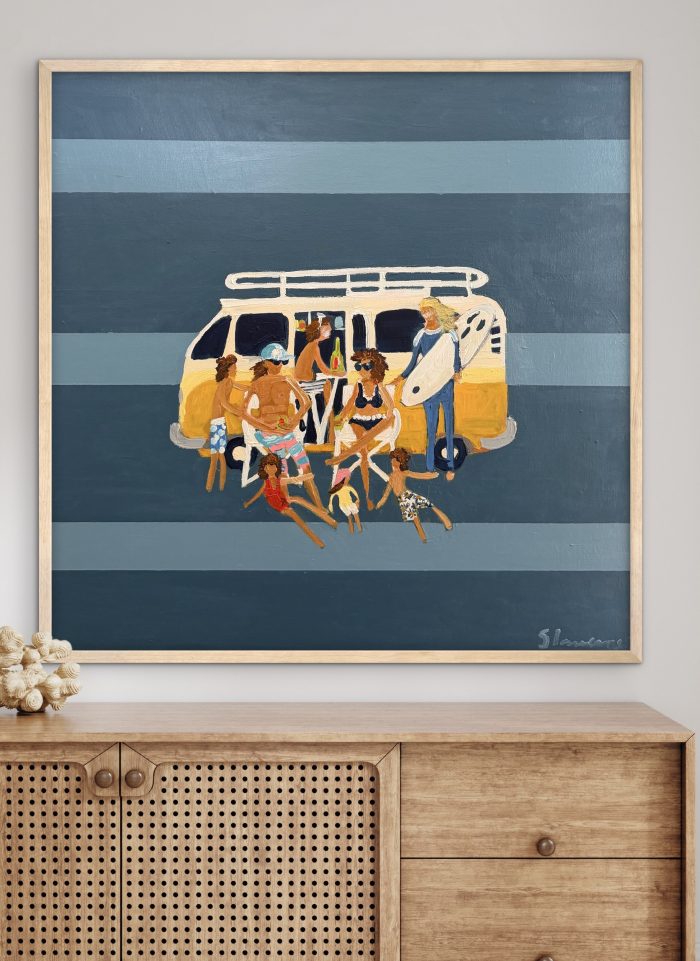 VW Camper on a blue background