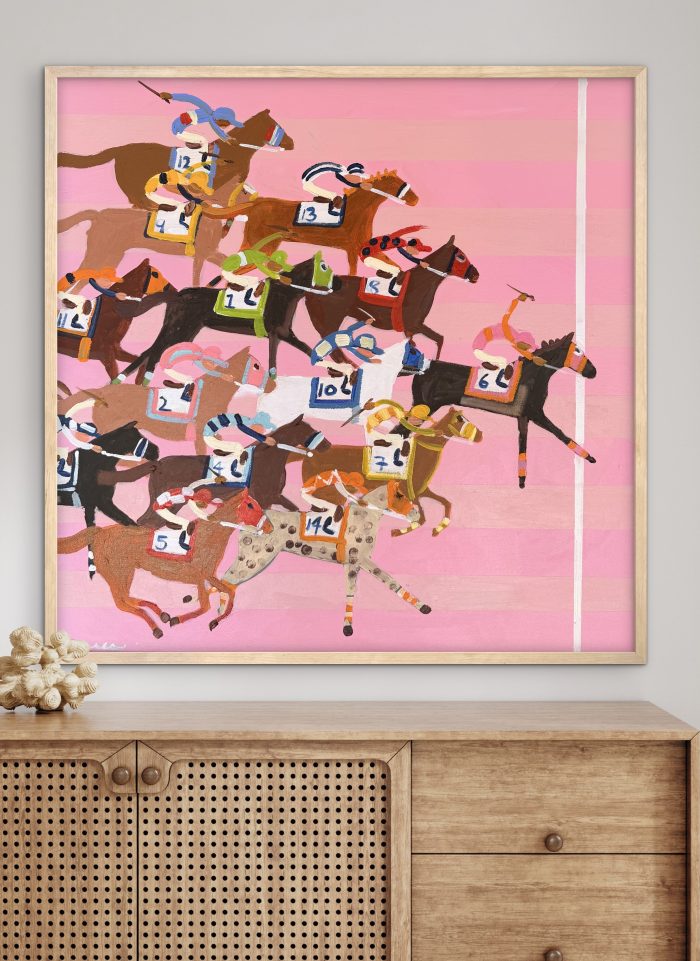 First Past the Post in Pink 66x66cm framed