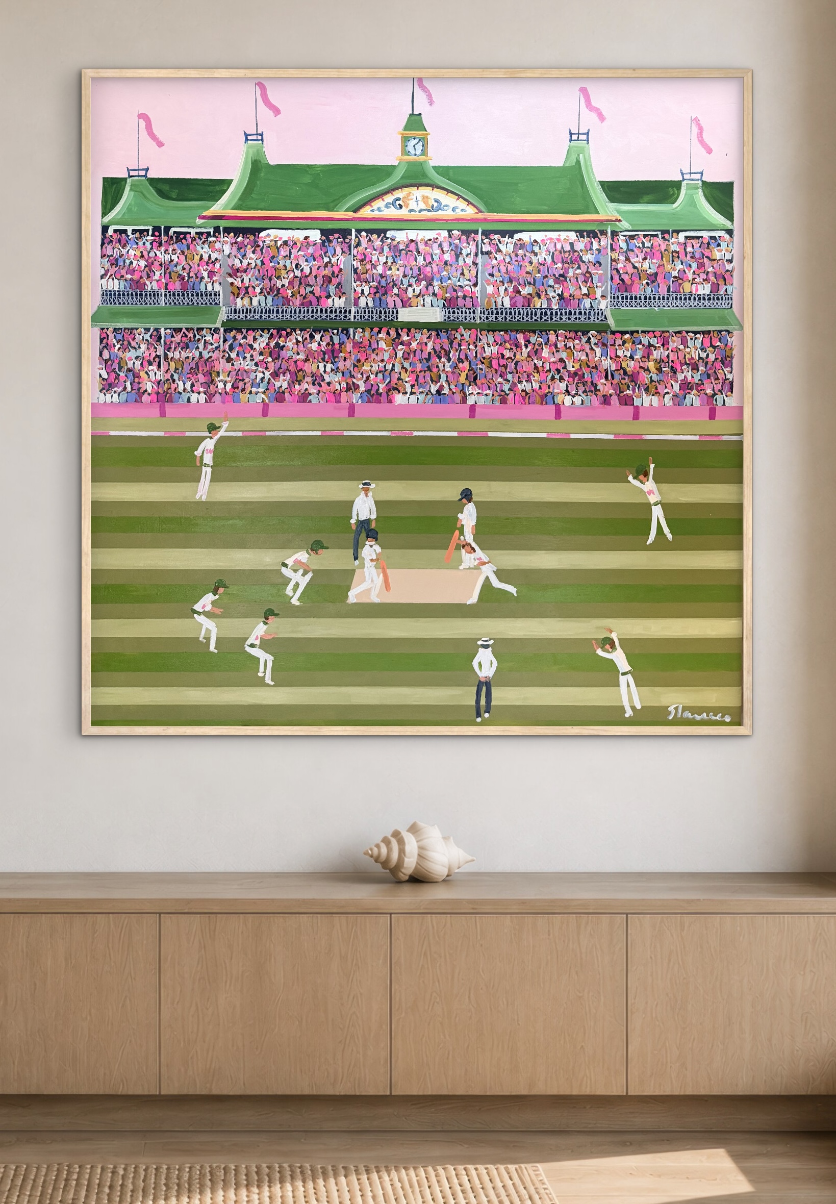 Cricket Pink Test 106x106cm framed