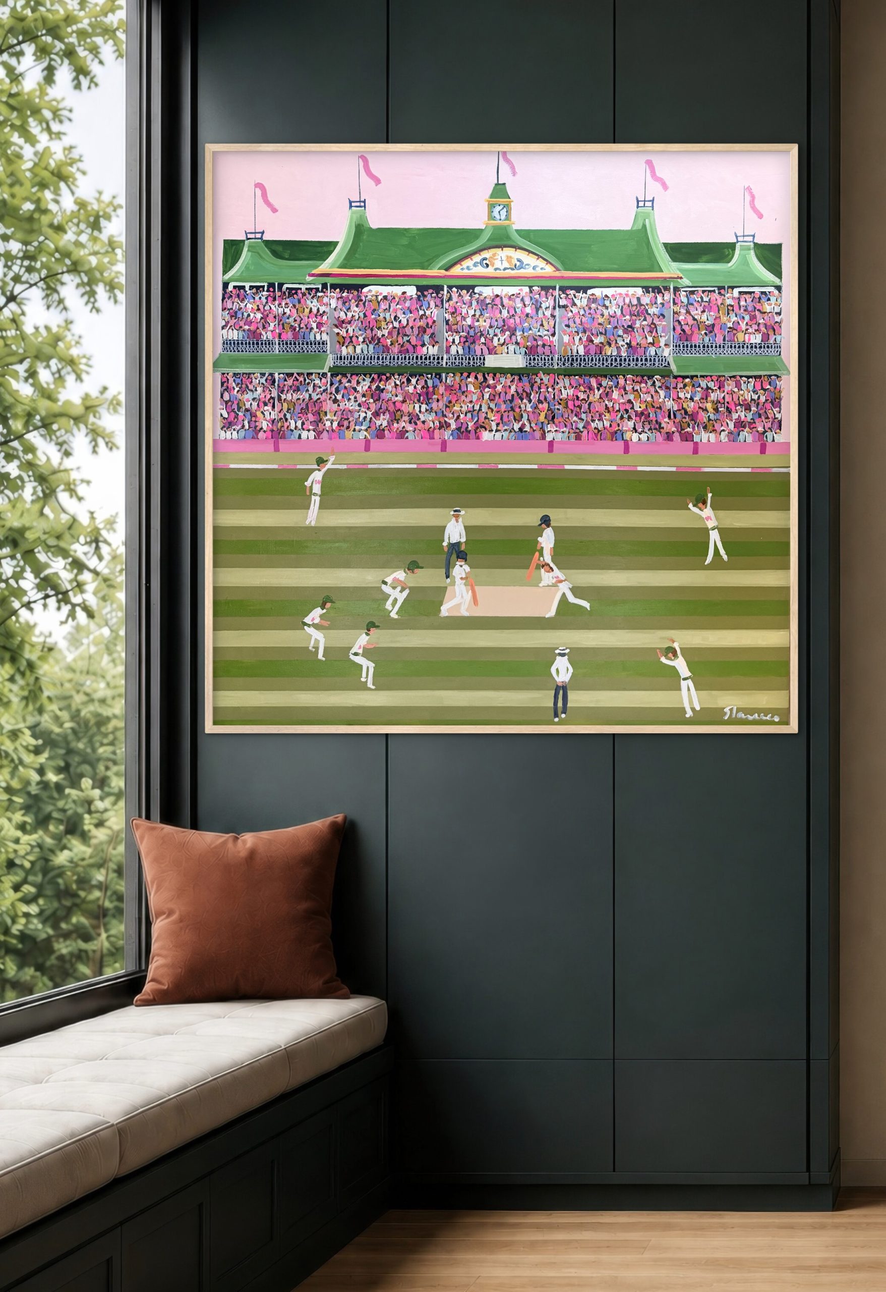 Cricket Pink Test 106x106cm framed - Image 6