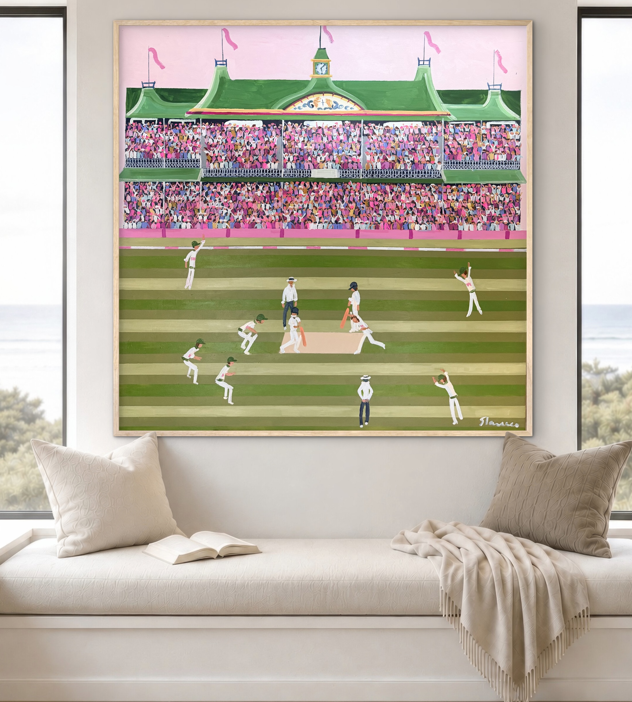 Cricket Pink Test 106x106cm framed - Image 5