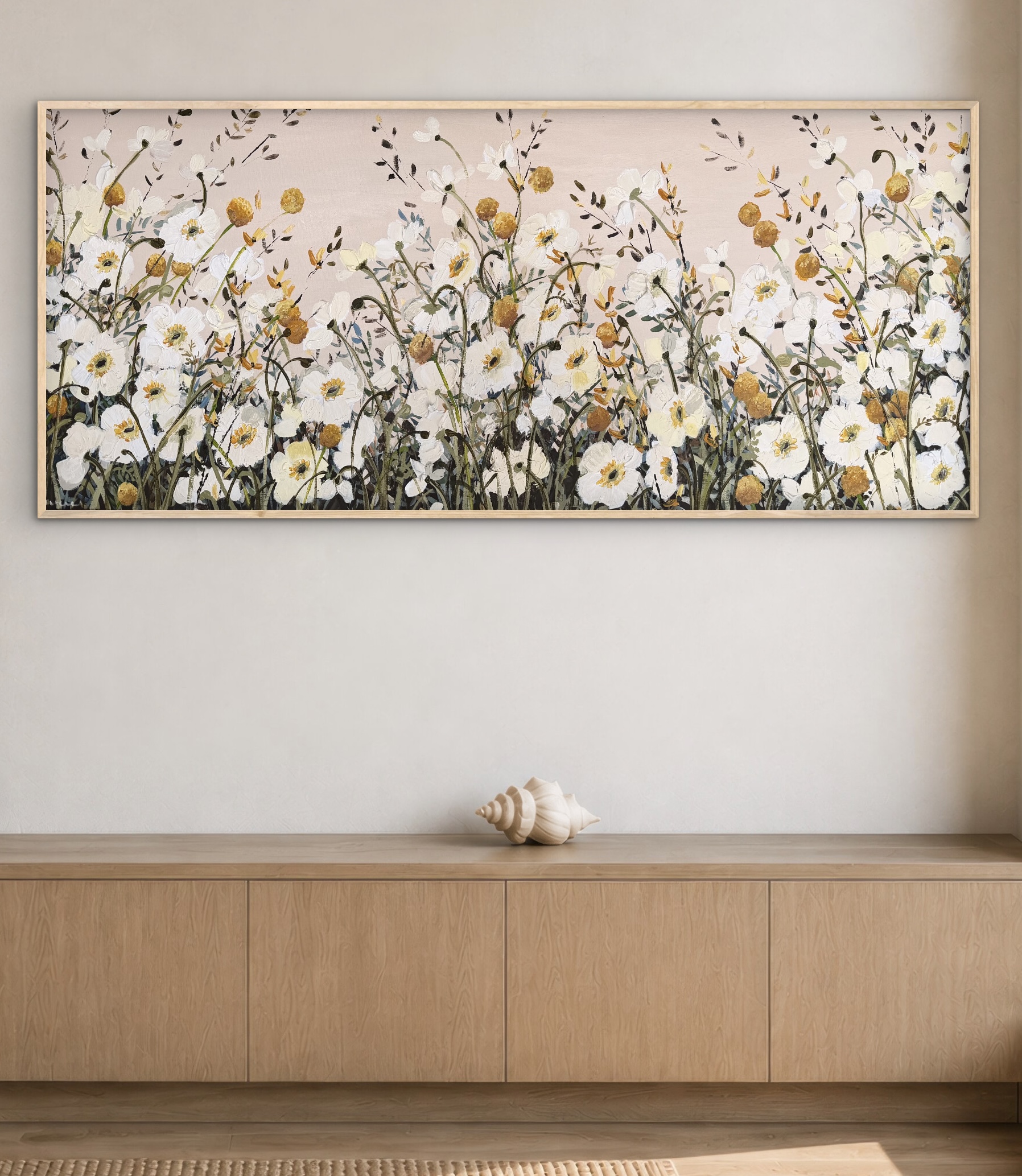 Poppies and Billy Buttons 157x67cm framed