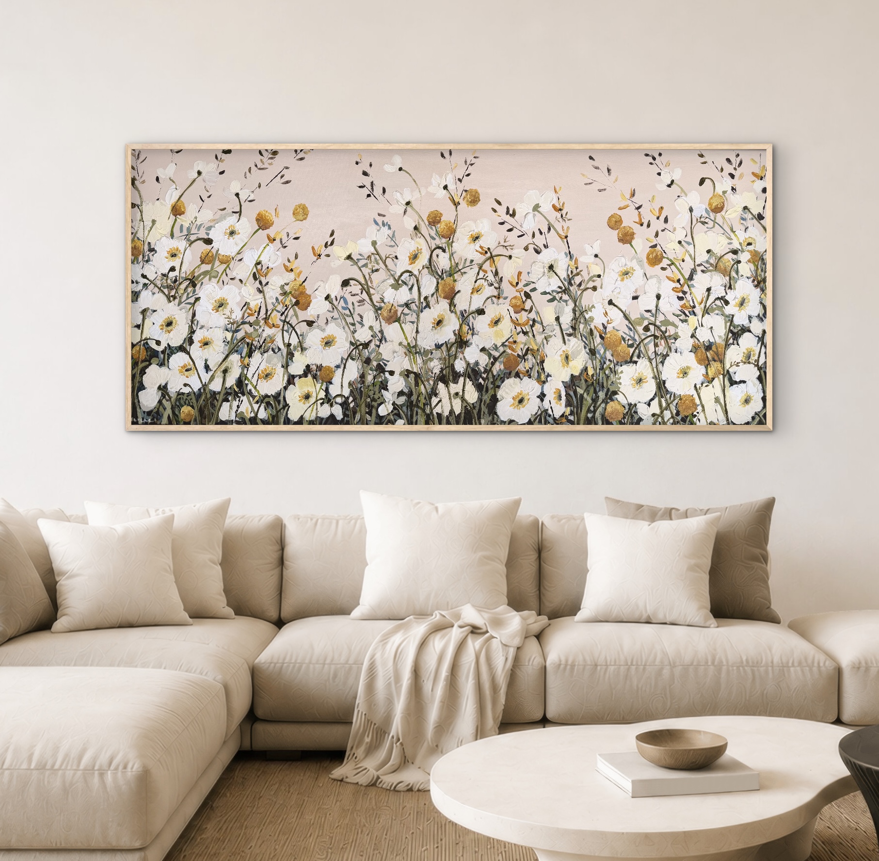 Poppies and Billy Buttons 157x67cm framed - Image 5