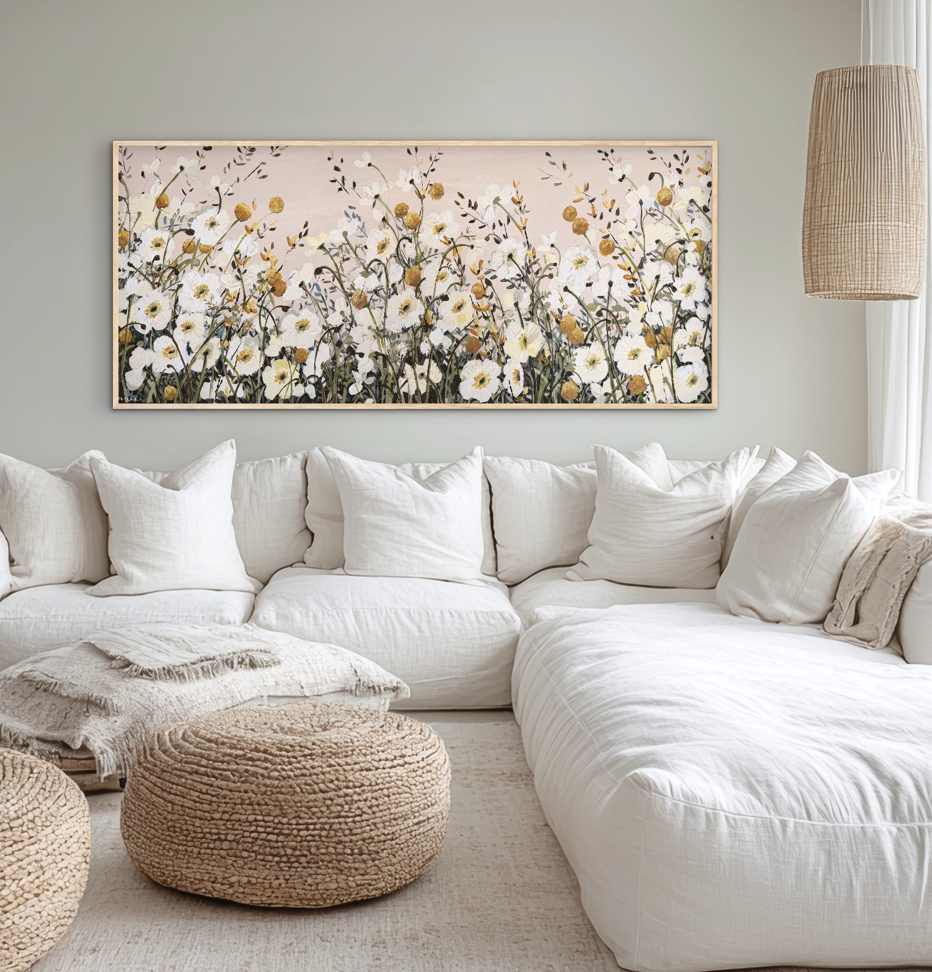 Poppies and Billy Buttons 157x67cm framed - Image 4