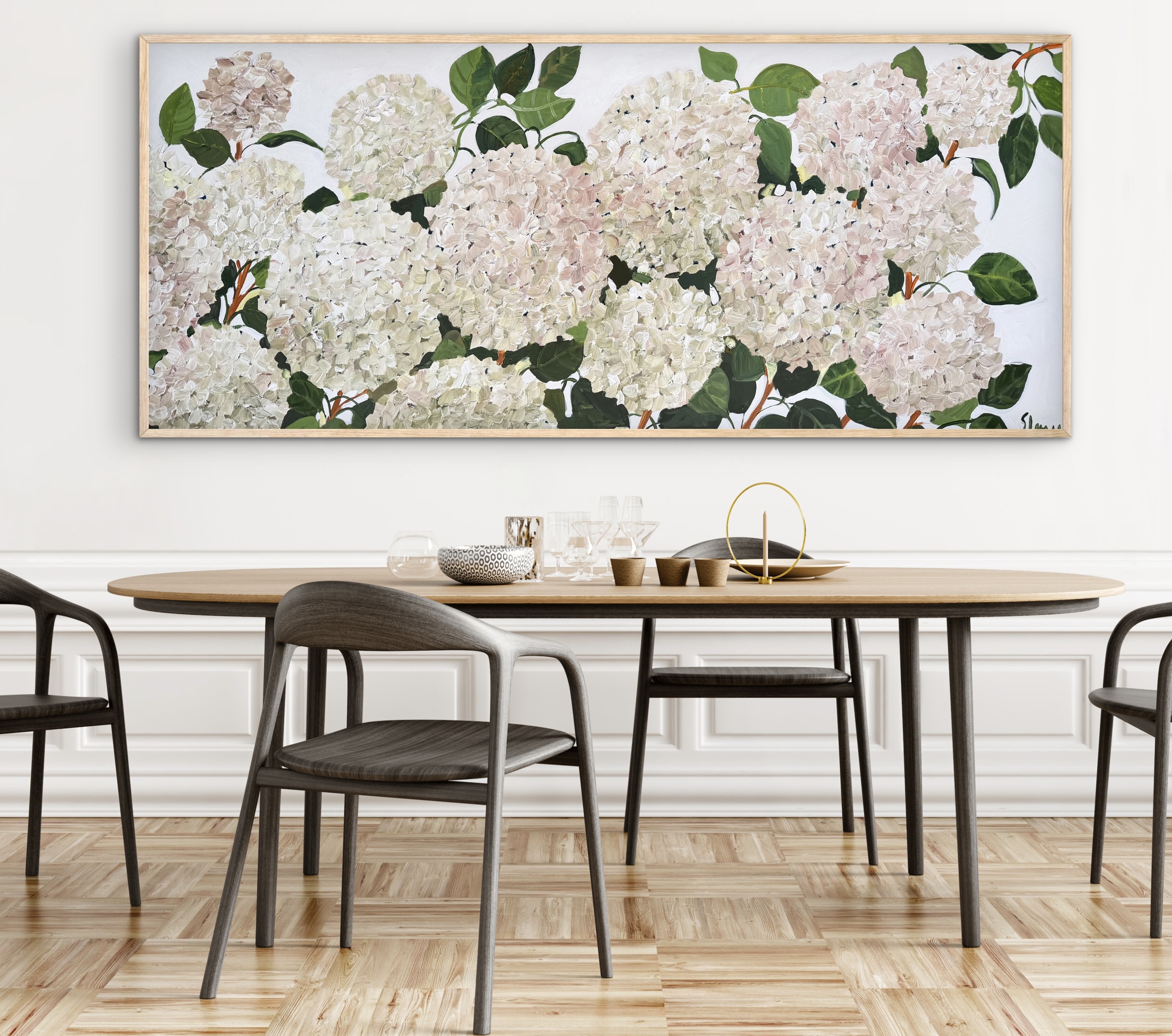 Coastal White Hydrangeas 157x67cm framed - Image 6