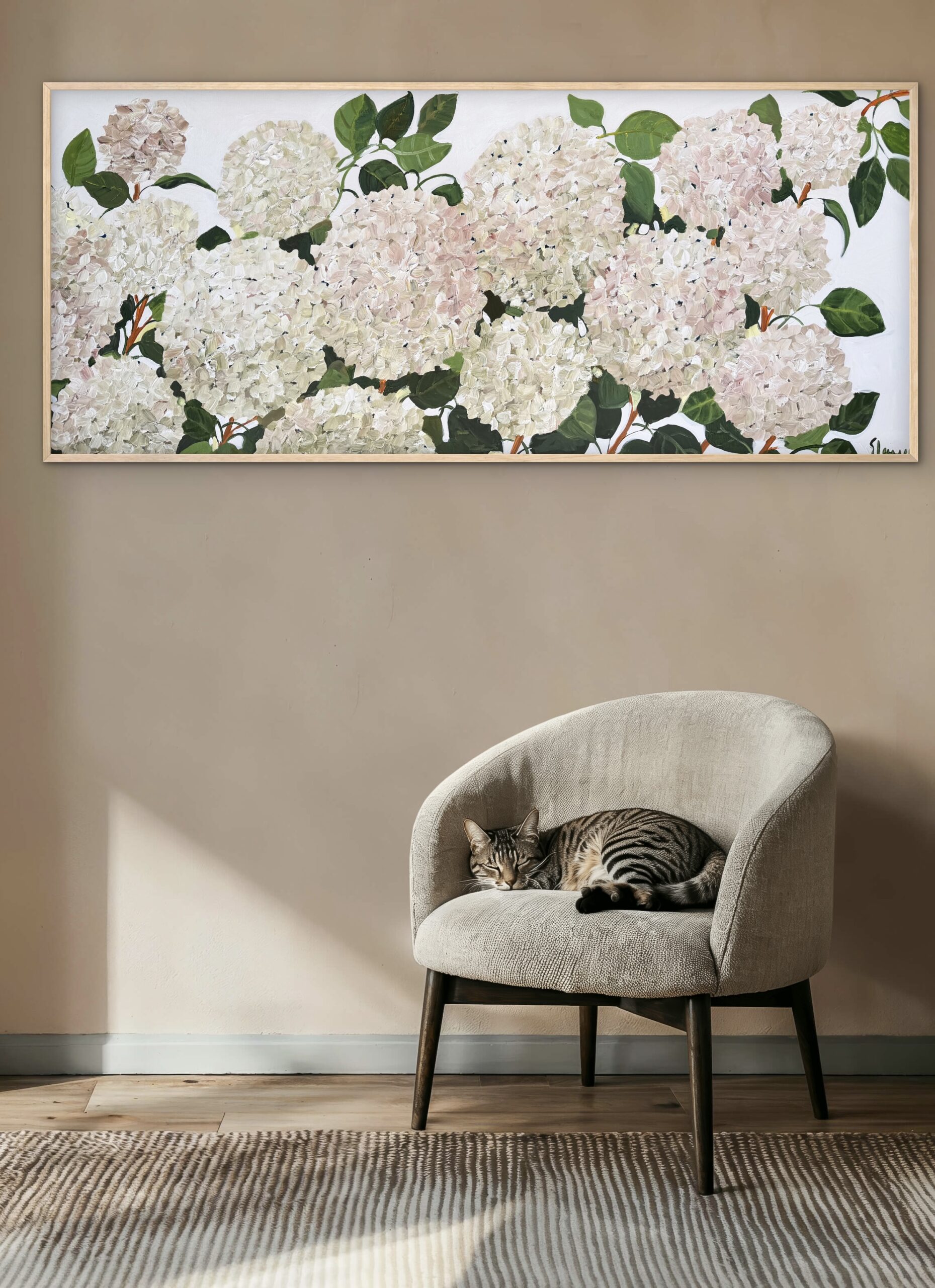 Coastal White Hydrangeas 157x67cm framed - Image 5