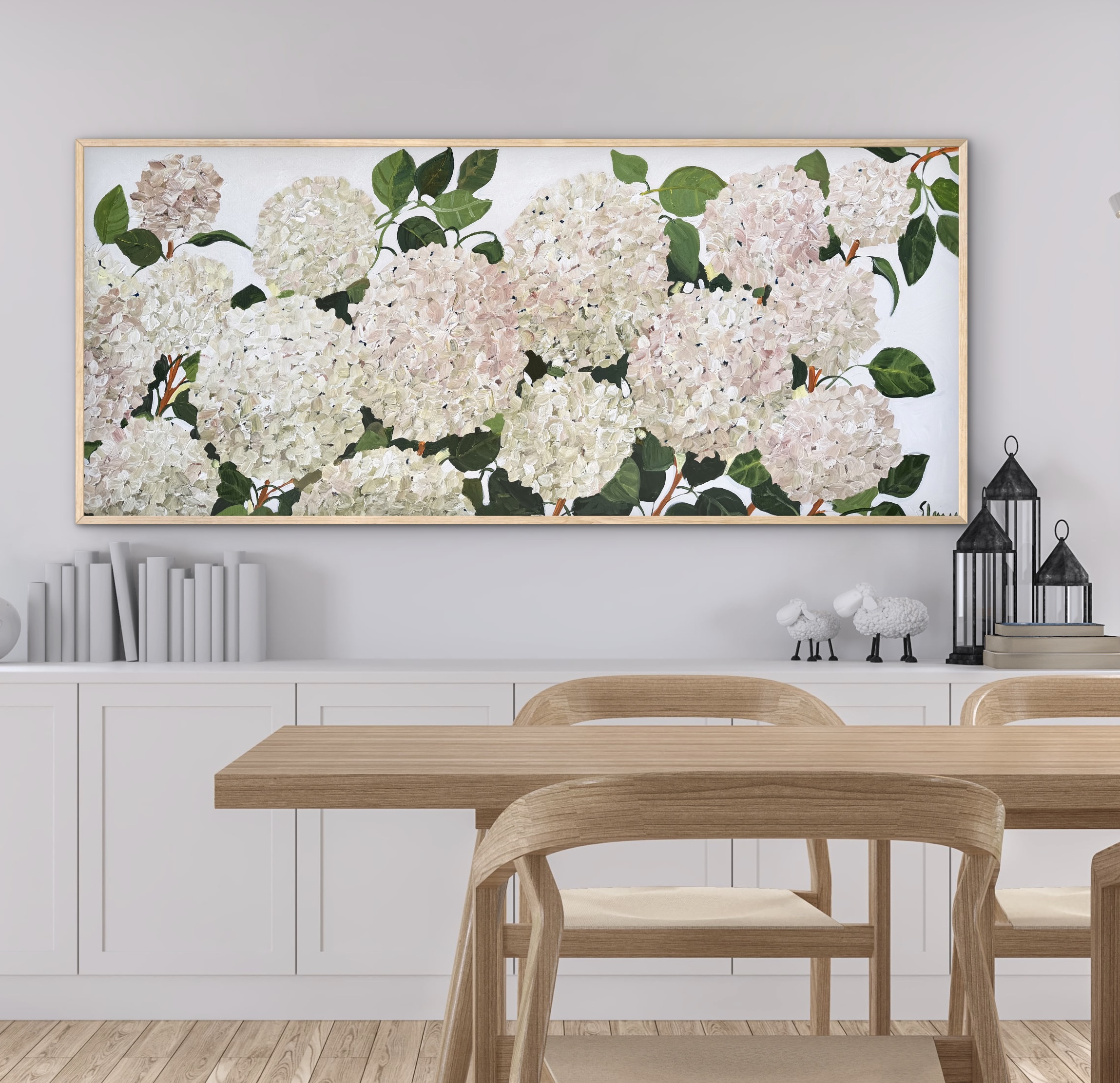 Coastal White Hydrangeas 157x67cm framed - Image 3
