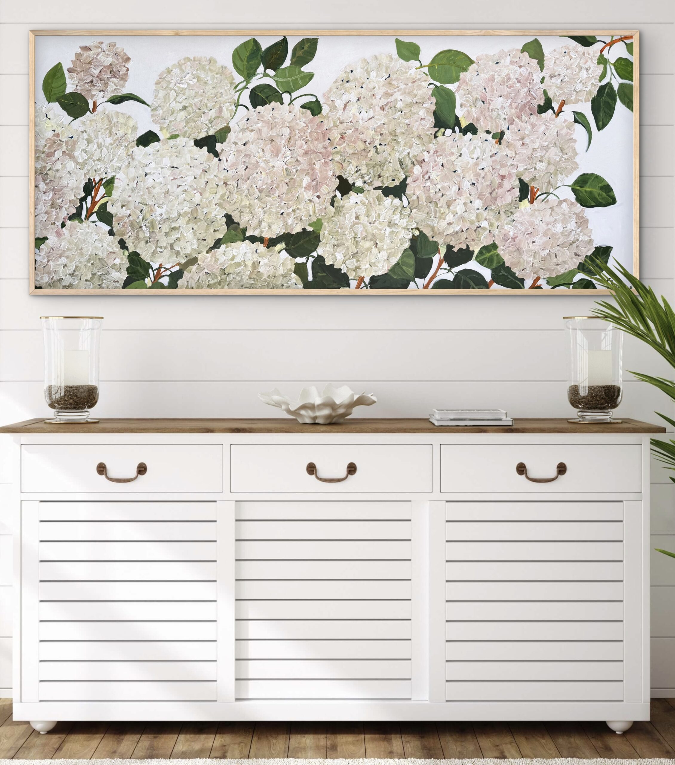 Coastal White Hydrangeas 157x67cm framed