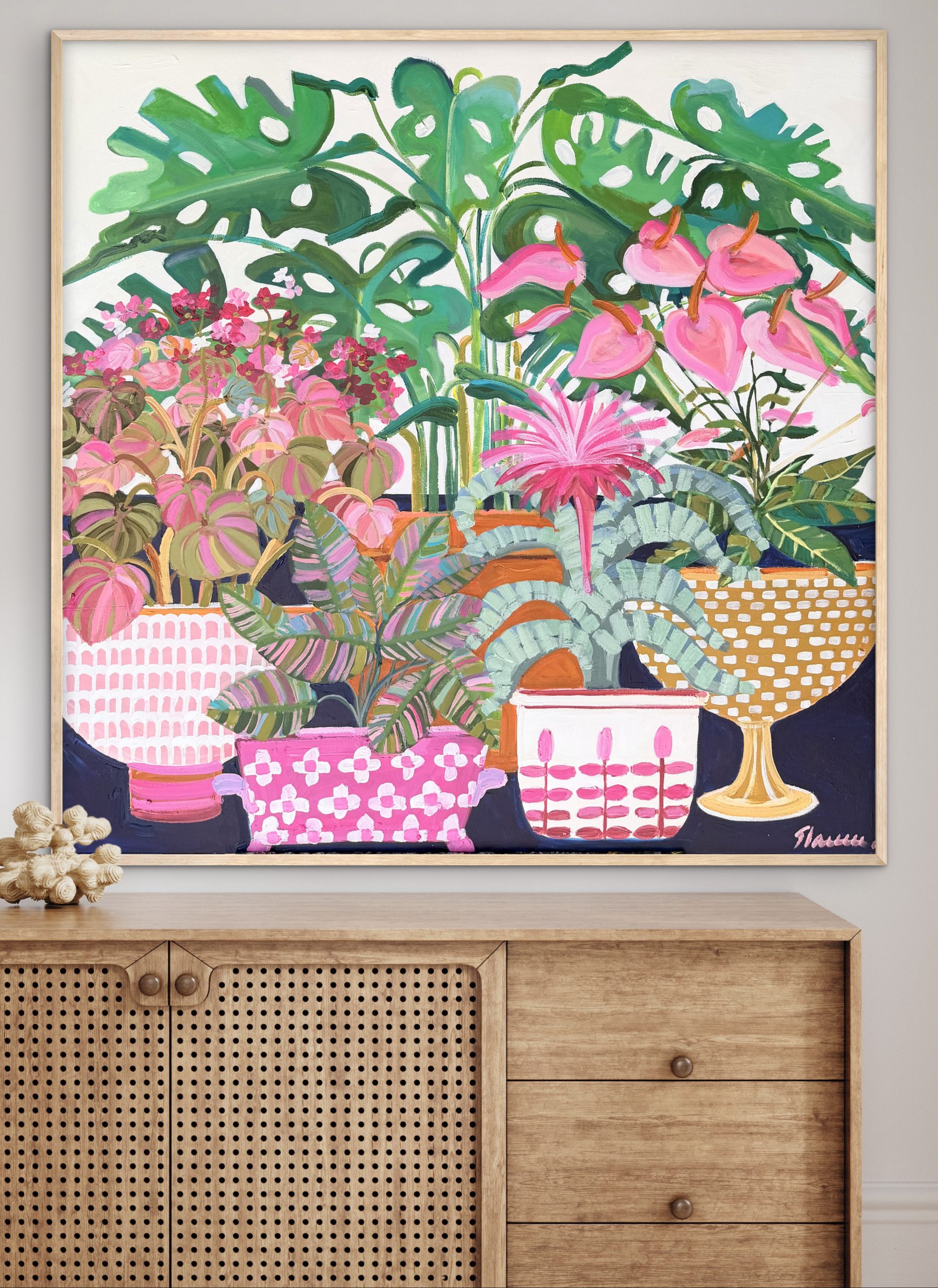 Hot House Flowers 106x106cm framed - Image 5