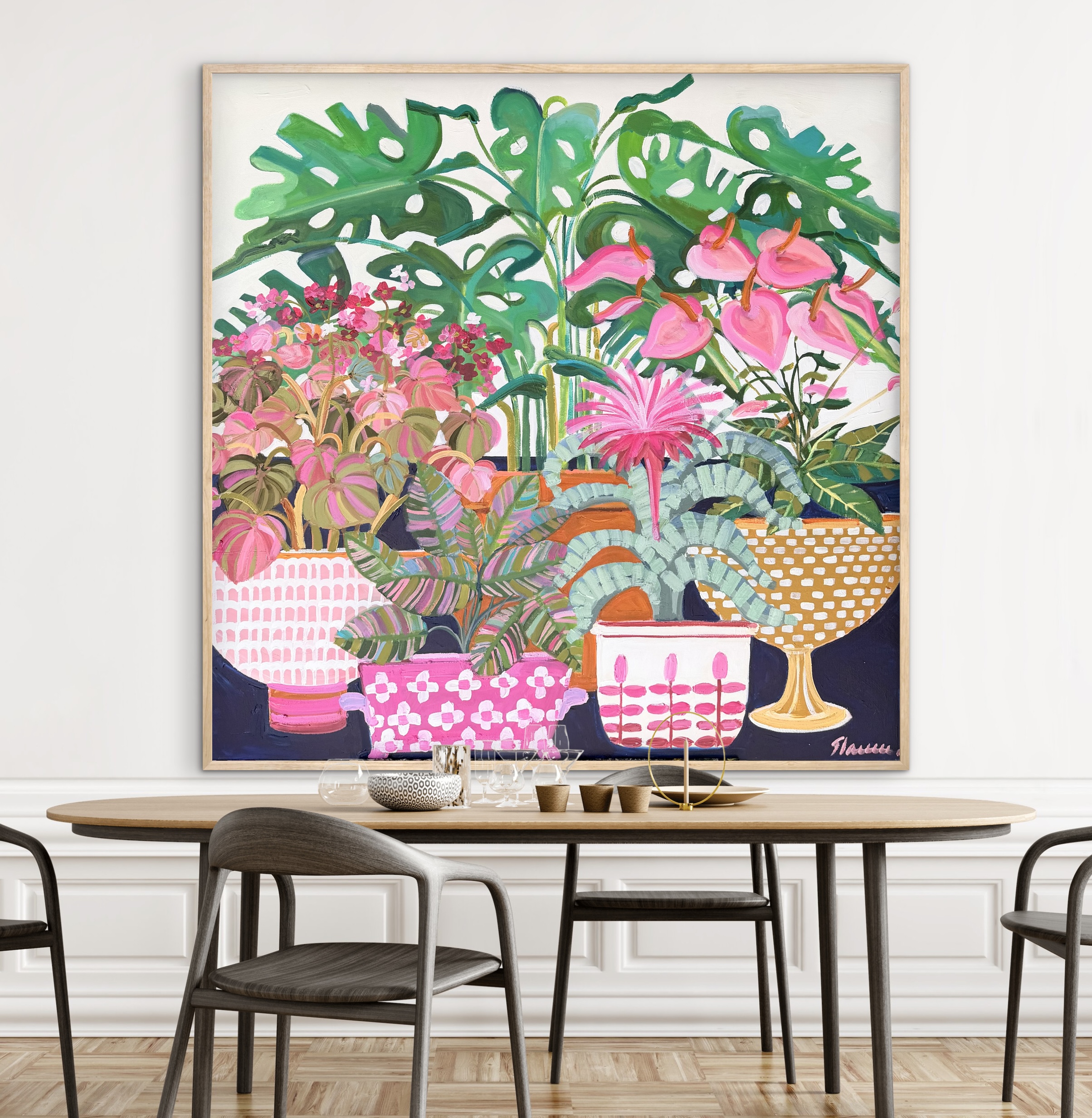 Hot House Flowers 106x106cm framed - Image 4