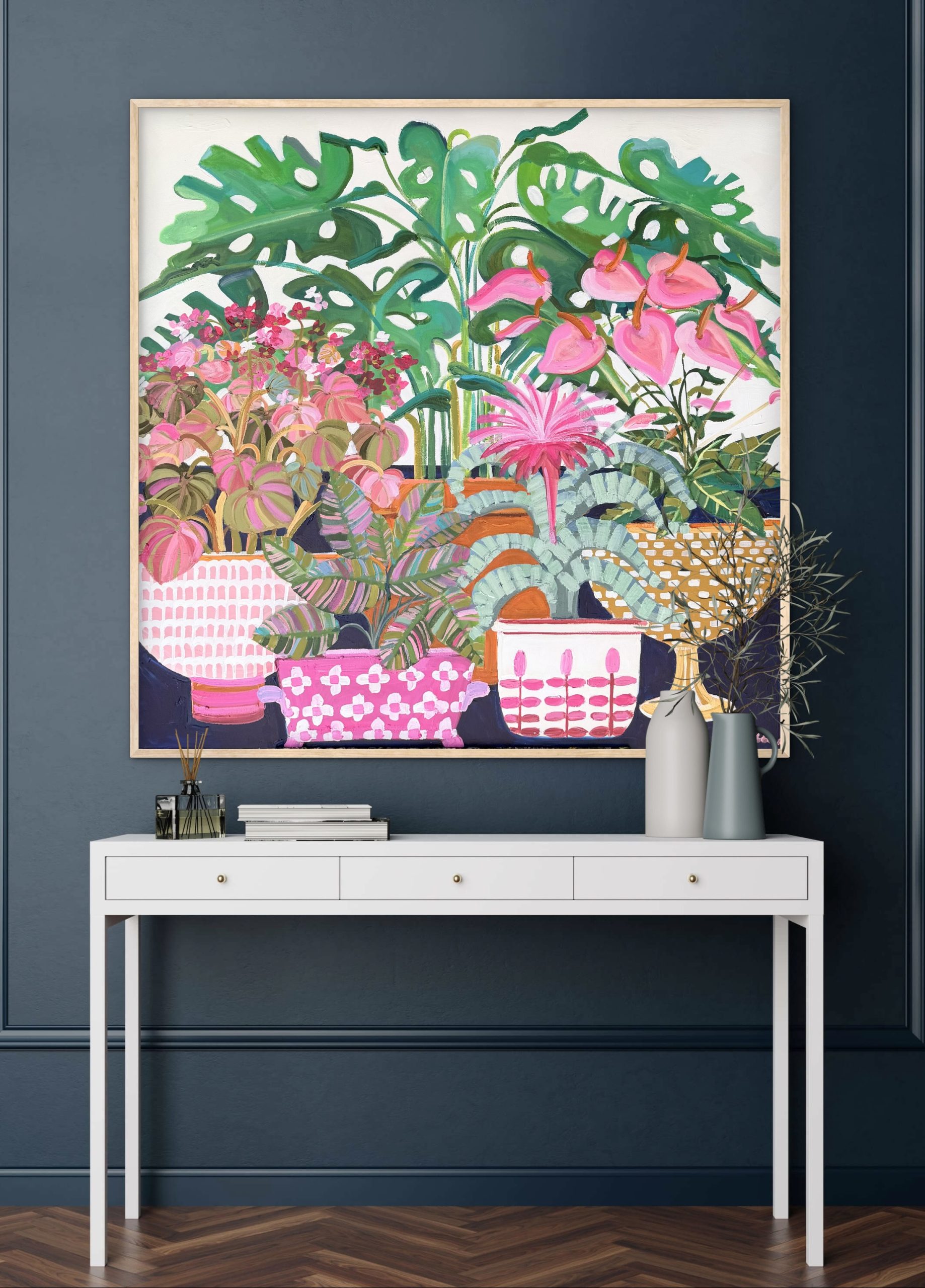Hot House Flowers 106x106cm framed - Image 2