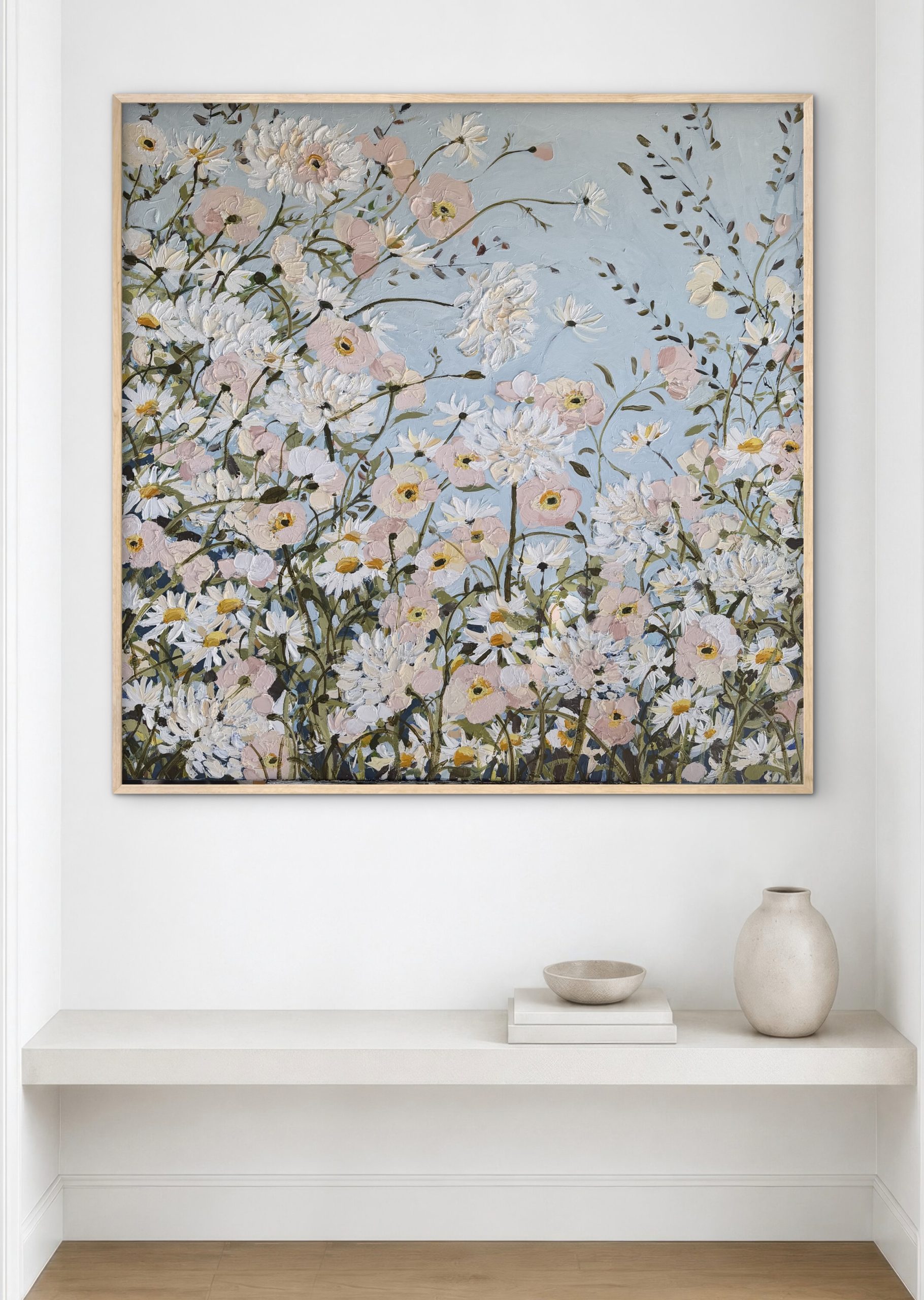 Poppies and Daisies 106x106cm framed - Image 6